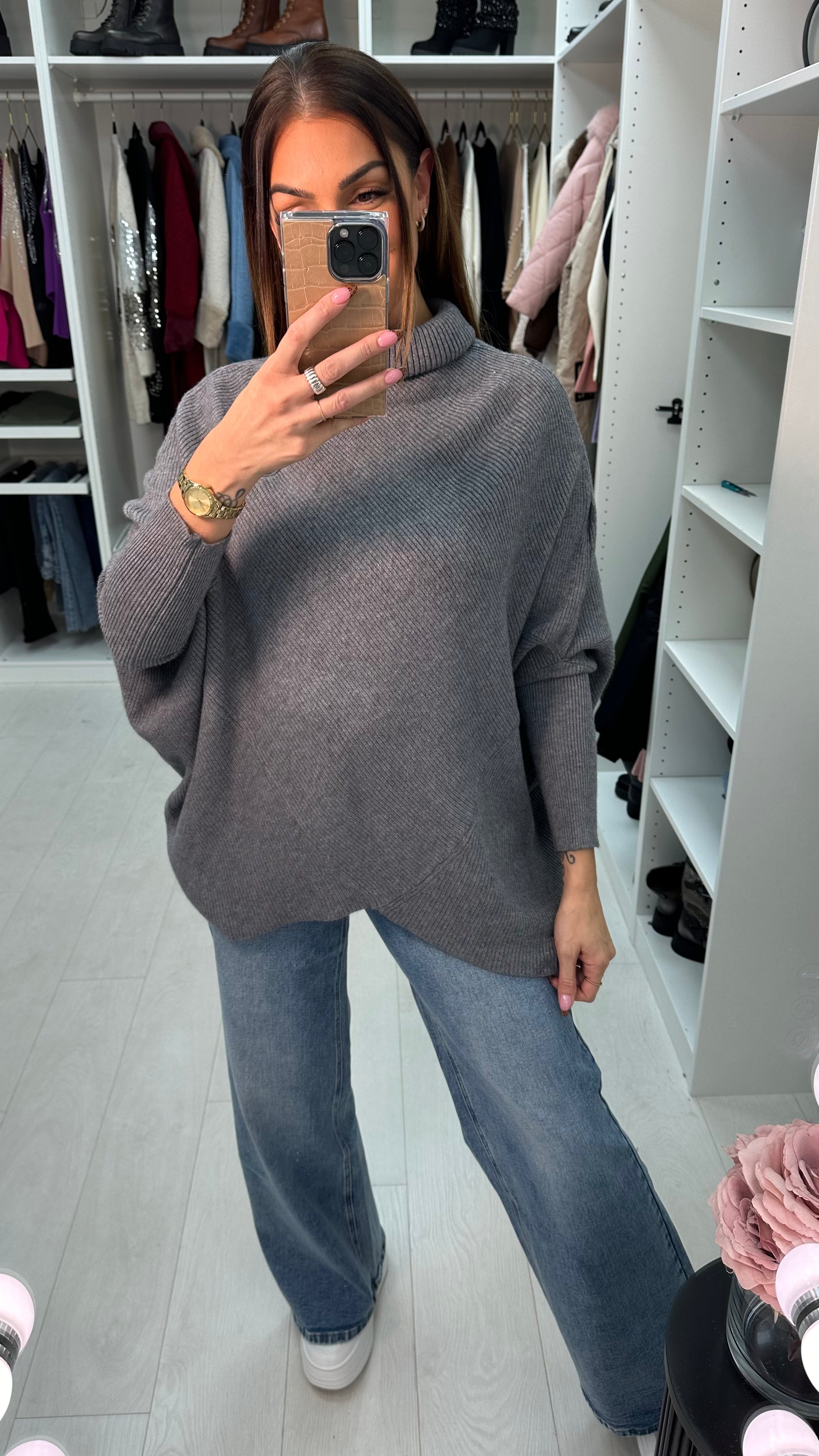 Gisele Roll Neck Asymmetric Knit Jumper