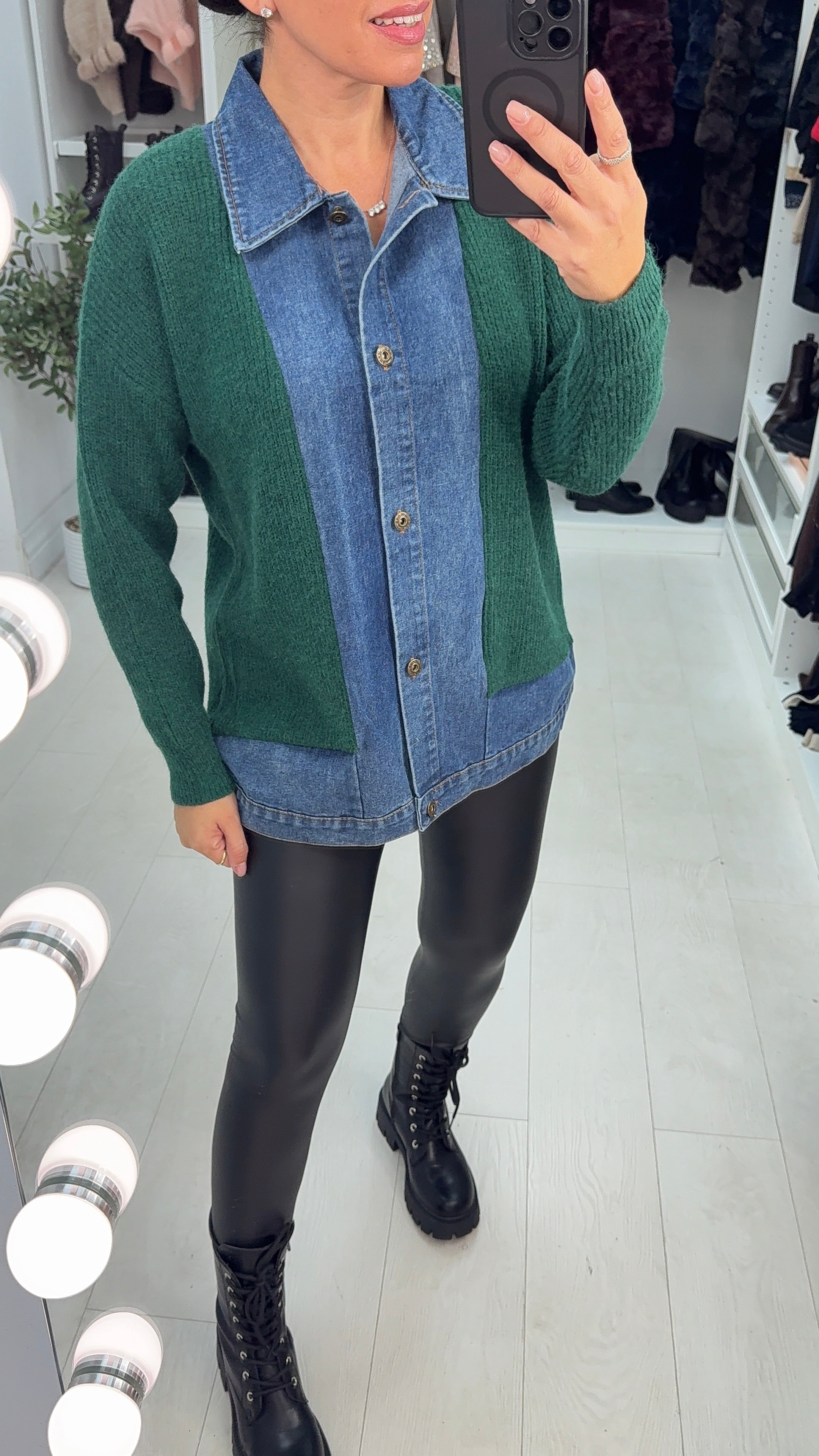 Kimber Denim Detail Knitted Longline Jumper