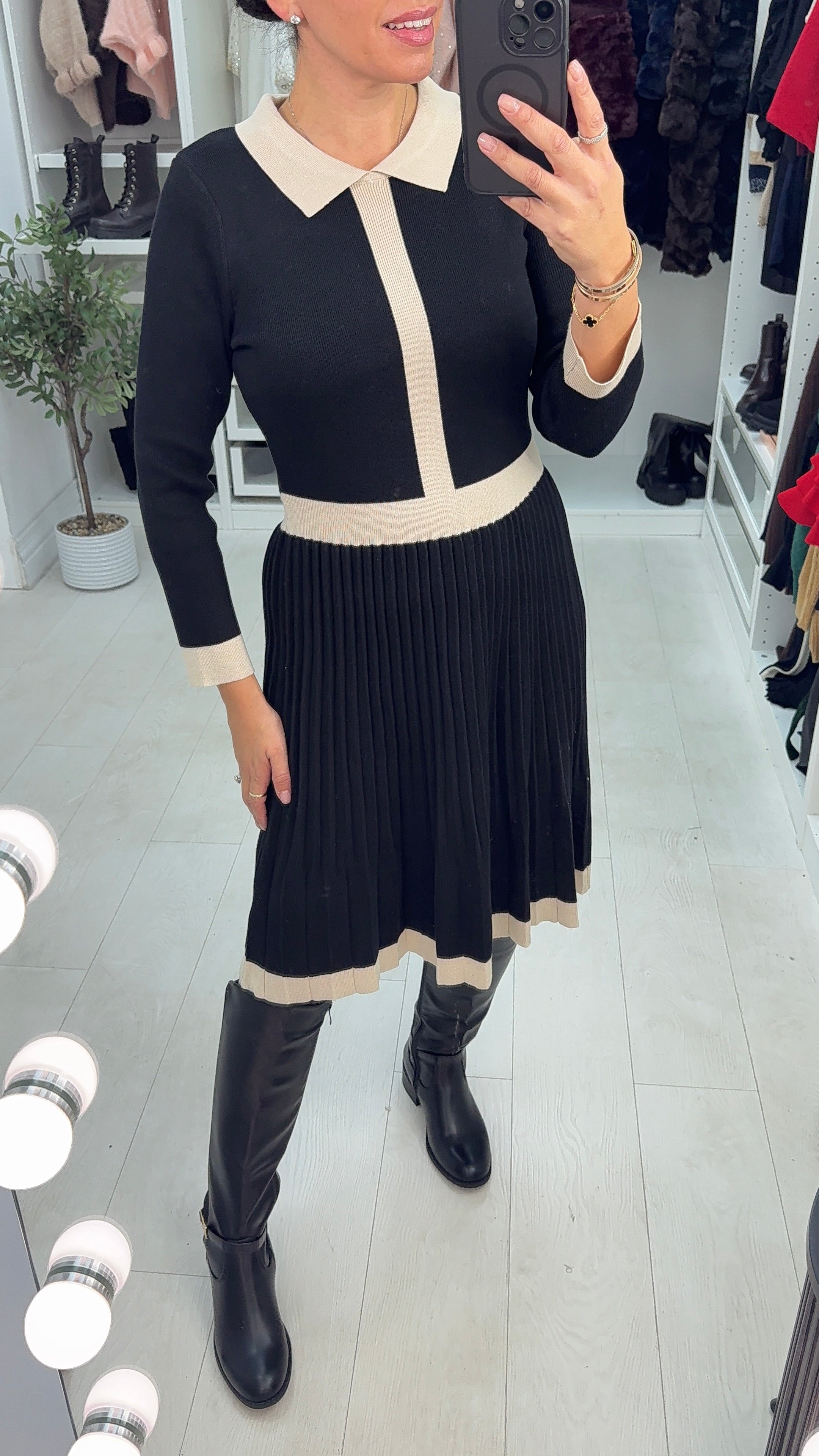 Oria Colour Block Pleated Jumper Dress