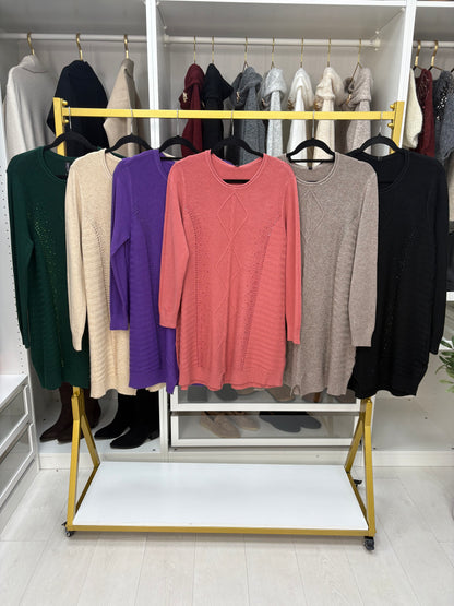 Fabia Plain Embellished Detail Longline Jumper