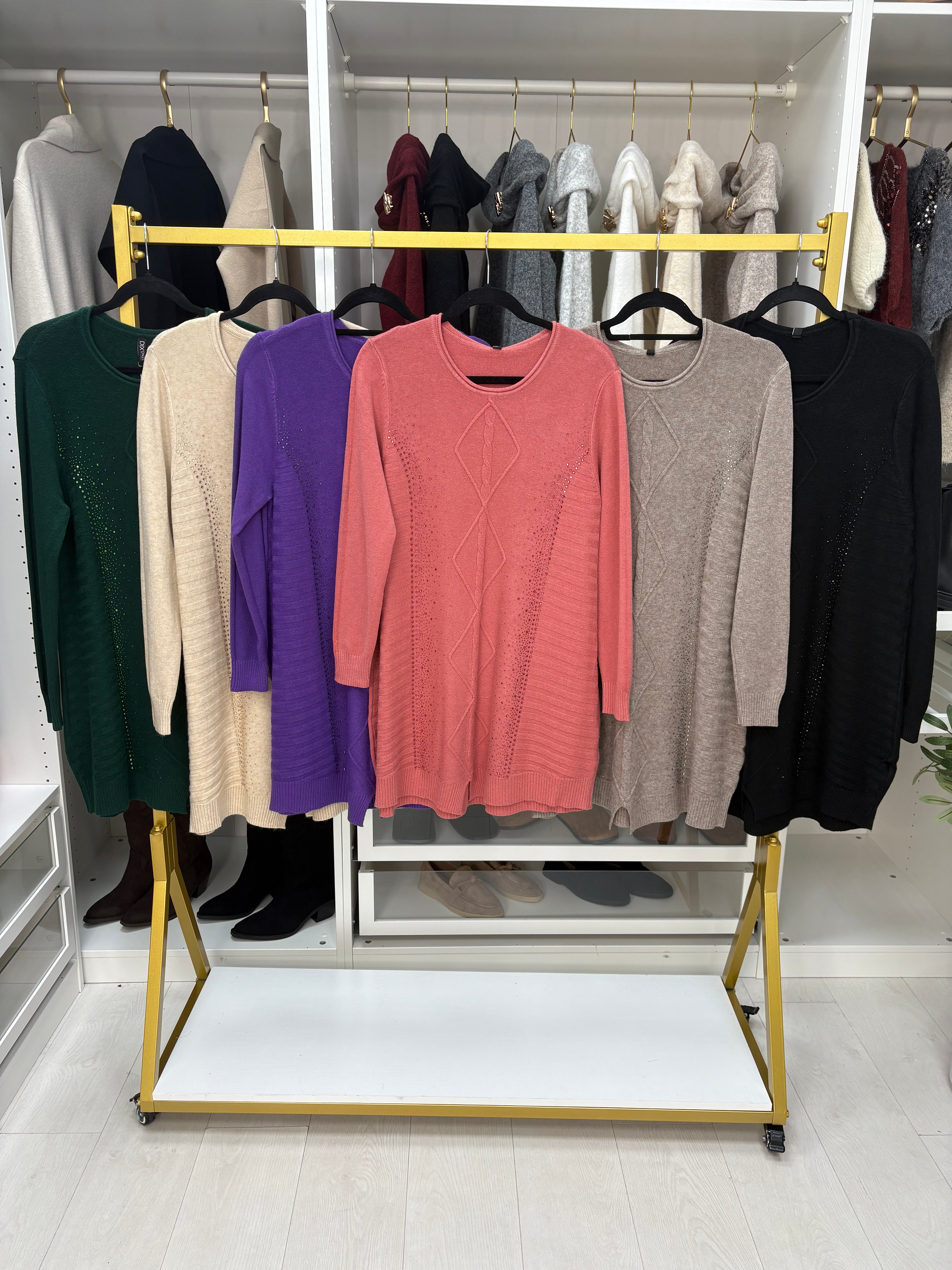 Fabia Plain Embellished Detail Longline Jumper