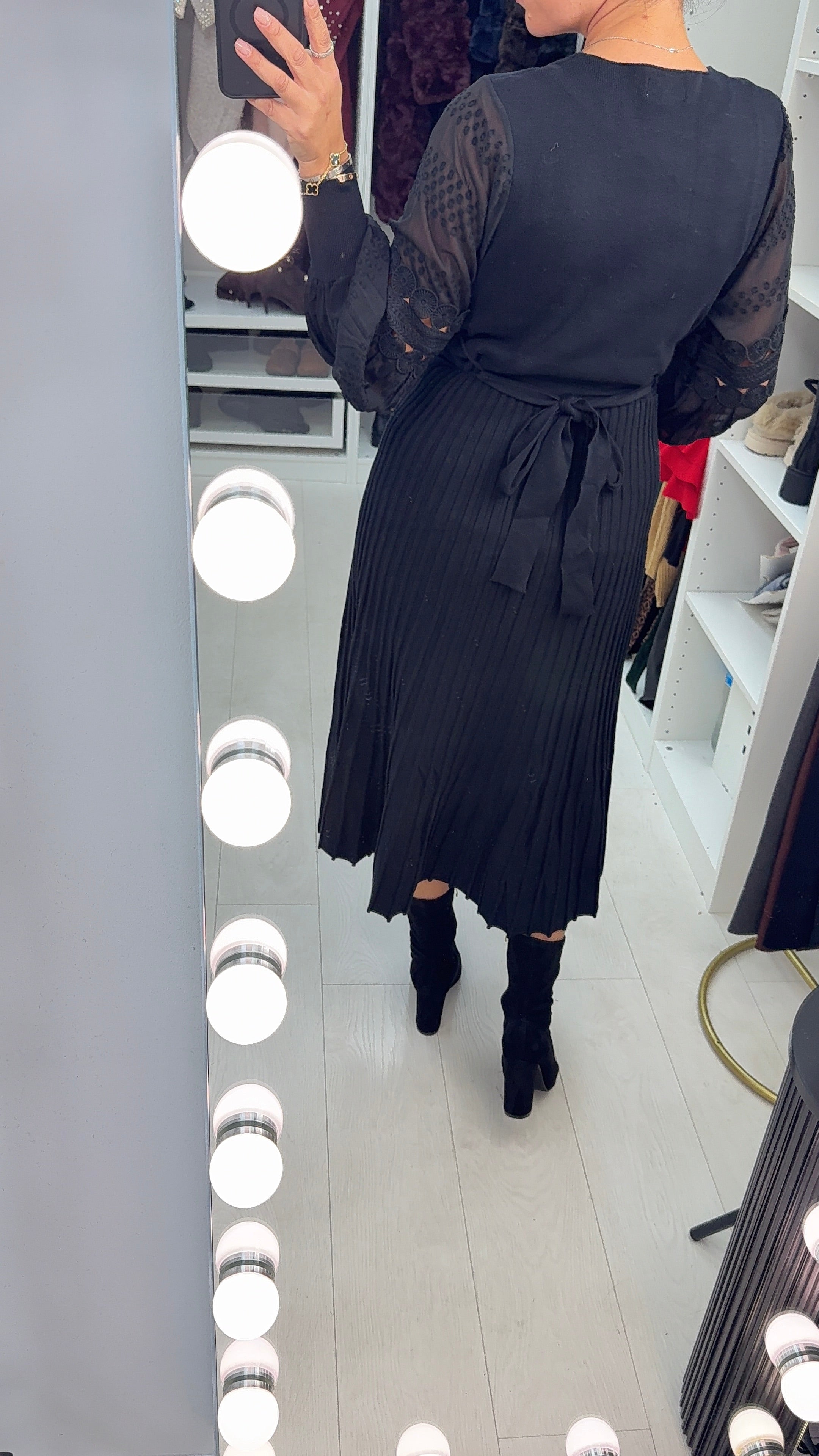 Tana Broidery Detail Sleeve Pleated Dress