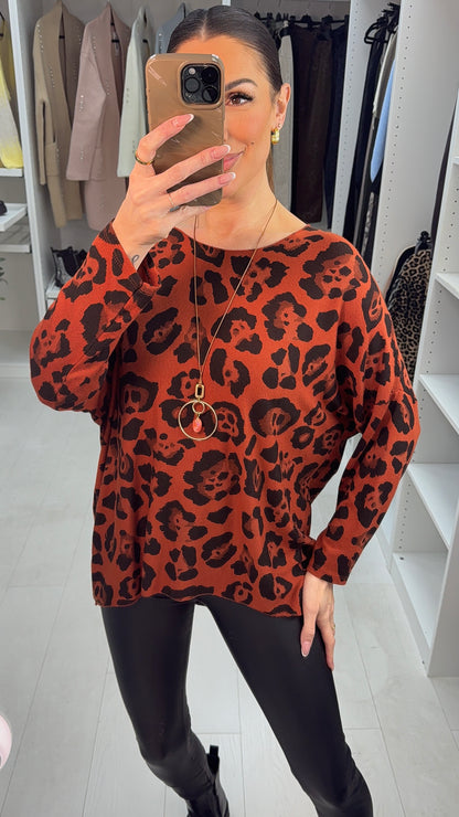 Zina Leopard Print Necklace Thin Knit Jumper