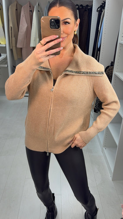 Dylan Embellished Collar Detail Zip Cardigan