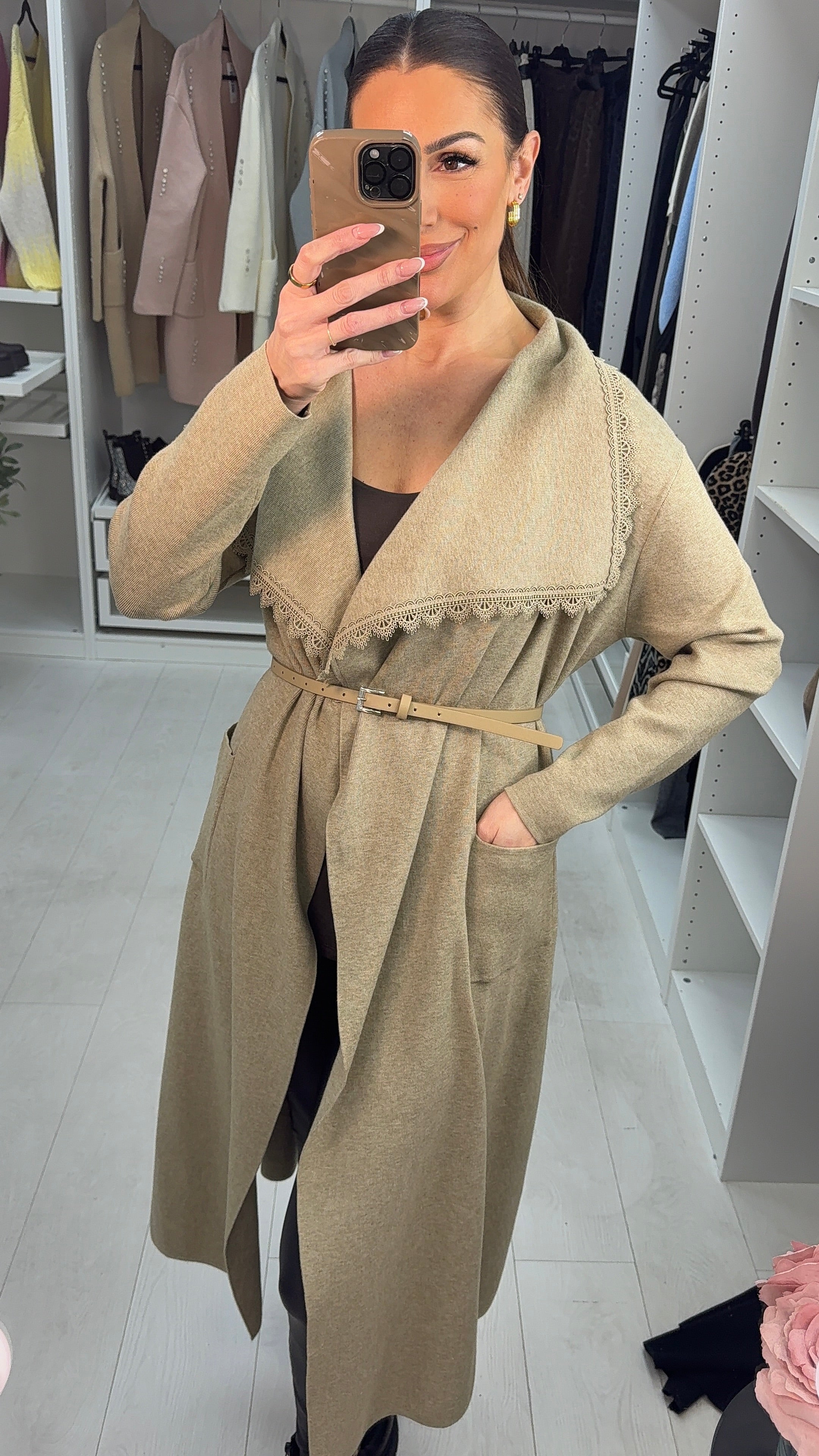 Ashleigh Plain Lace Trim Waterfall Cardi Jacket