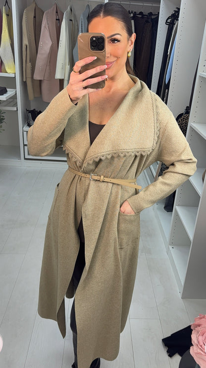 Ashleigh Plain Lace Trim Waterfall Cardi Jacket