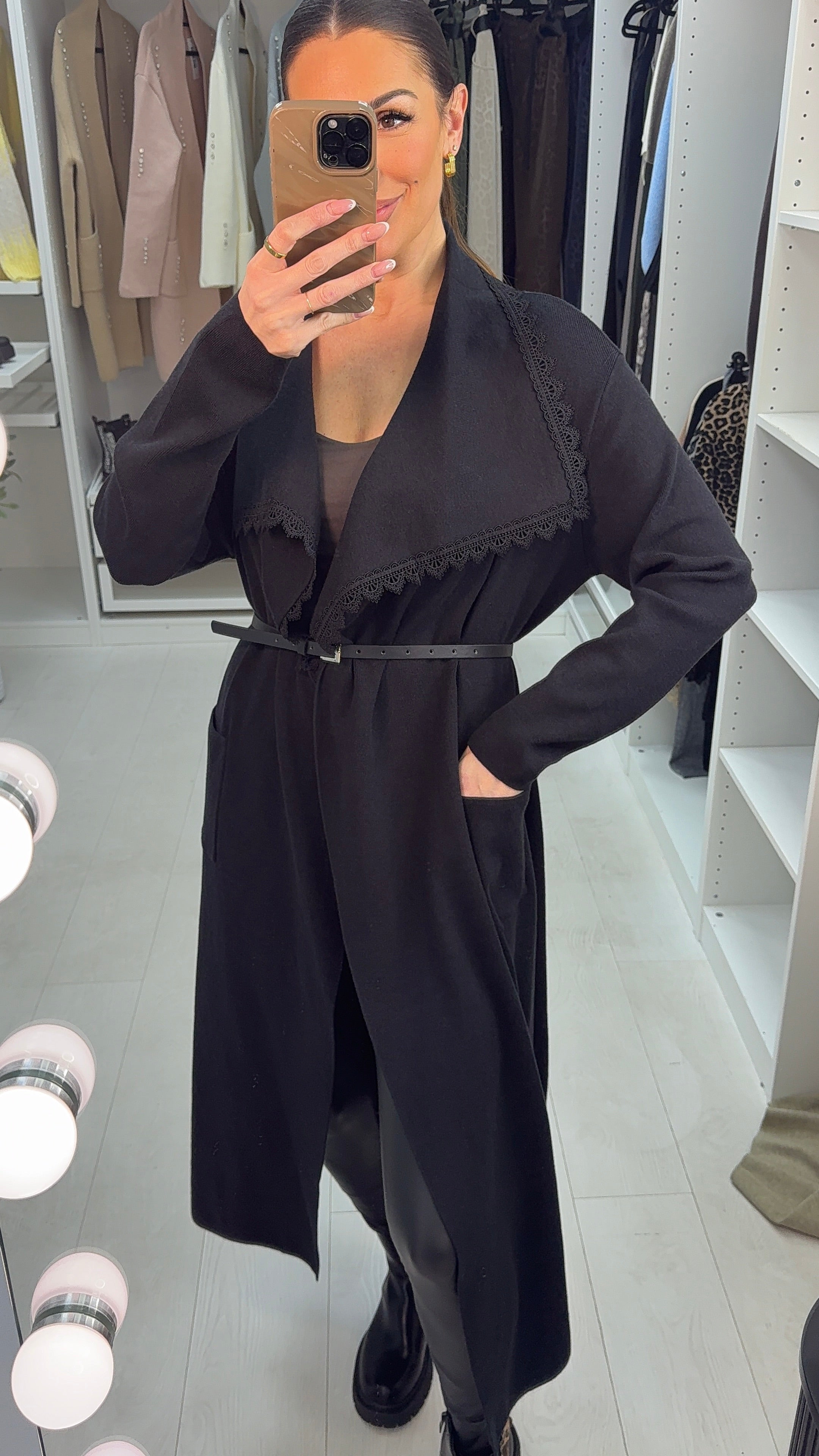 Ashleigh Plain Lace Trim Waterfall Cardi Jacket