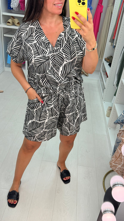 Delphine Leaf Print V Neck Shorts Co-Ord Set