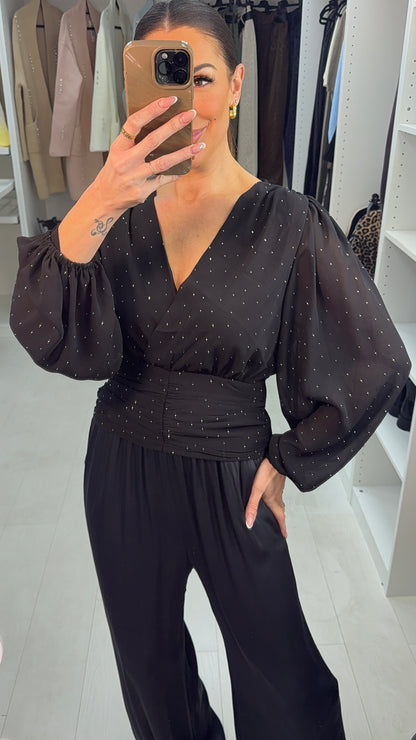 Preenie Embellished V Neck Long Sleeve Top