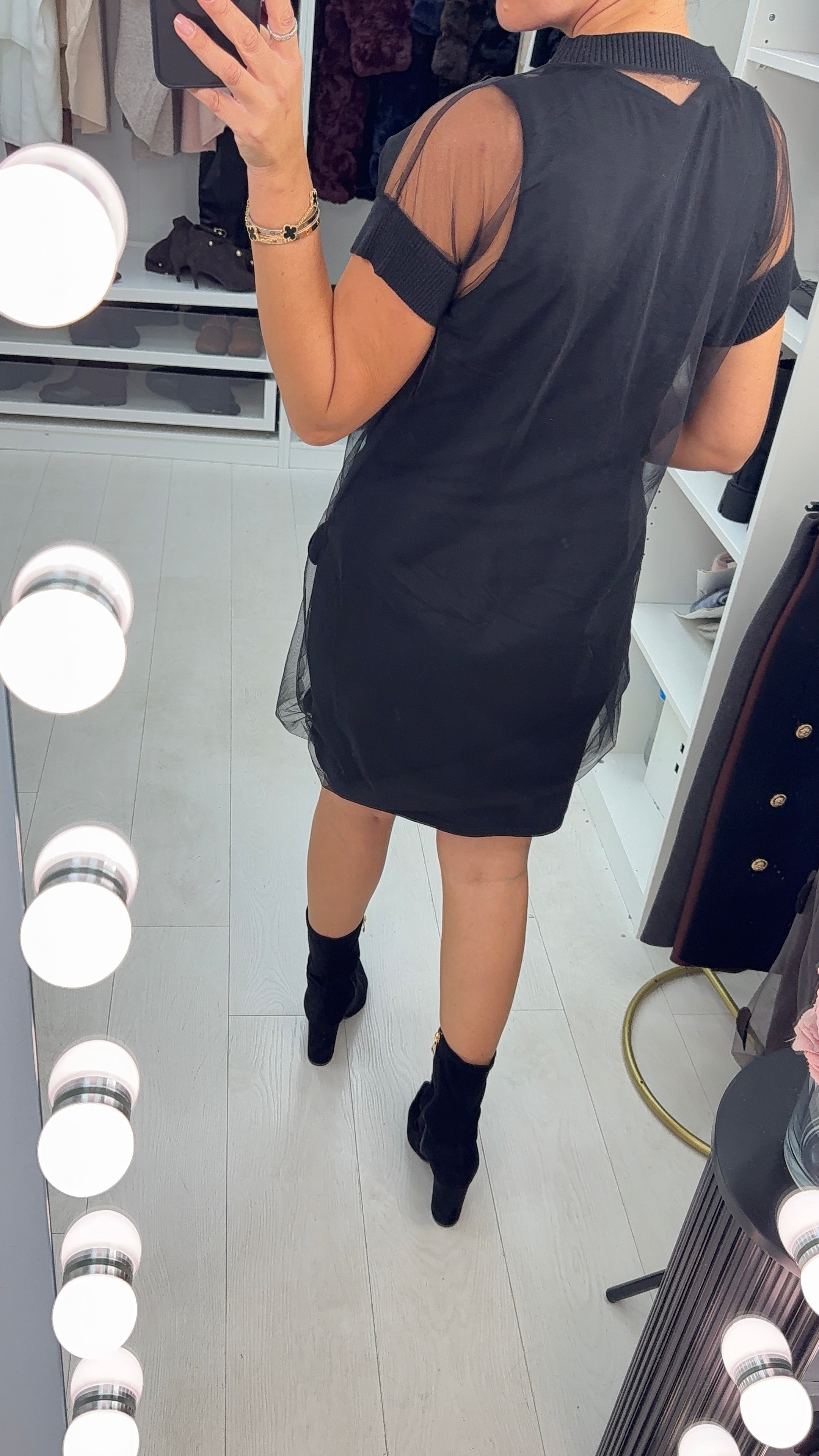 Cammie Polka Dot Mesh Overlay Jumper Dress