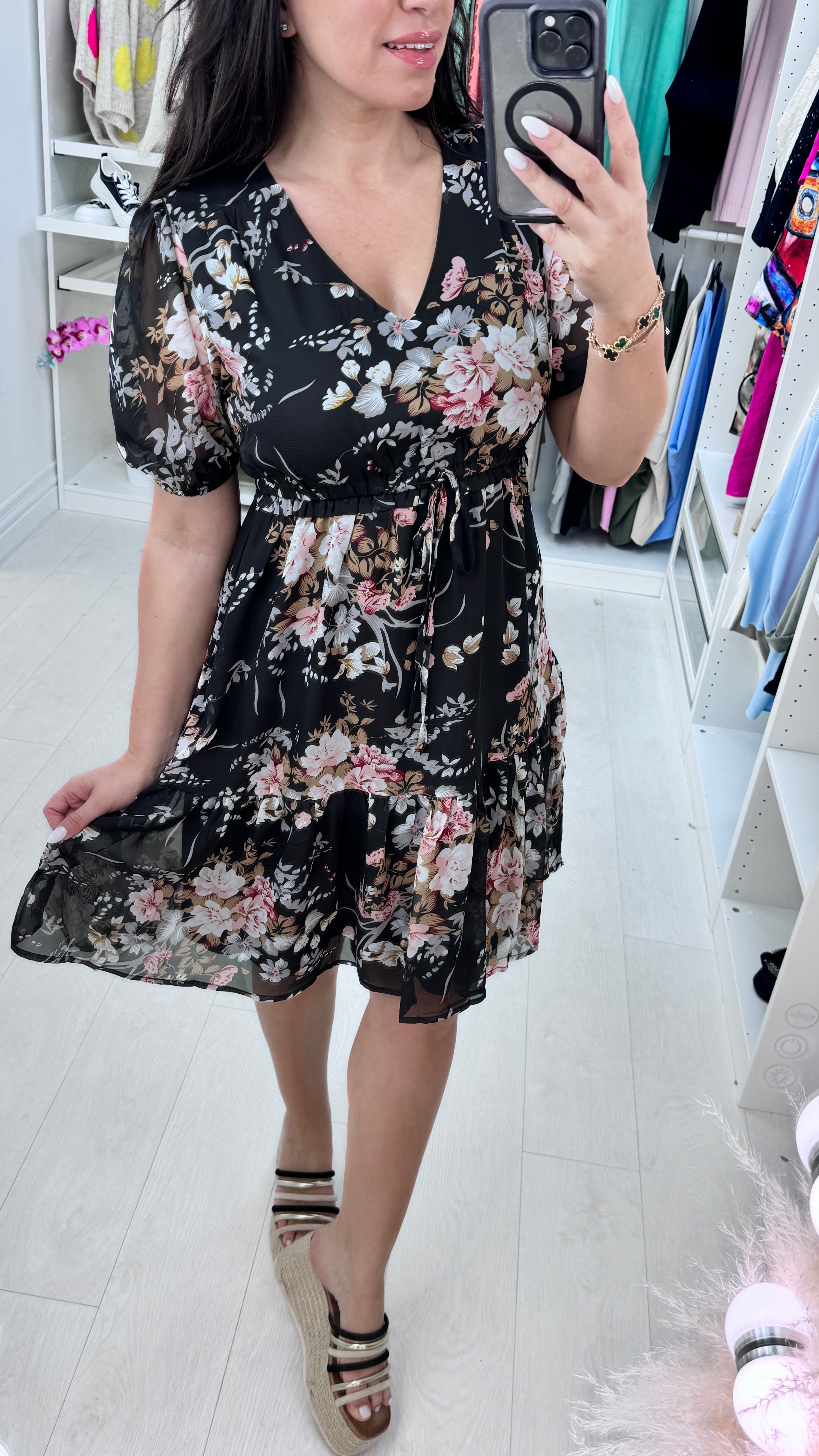Cataleya Flower Print Smock Dress