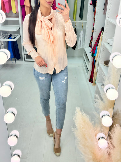 Sensation Sheer Plisse Pussybow Blouse