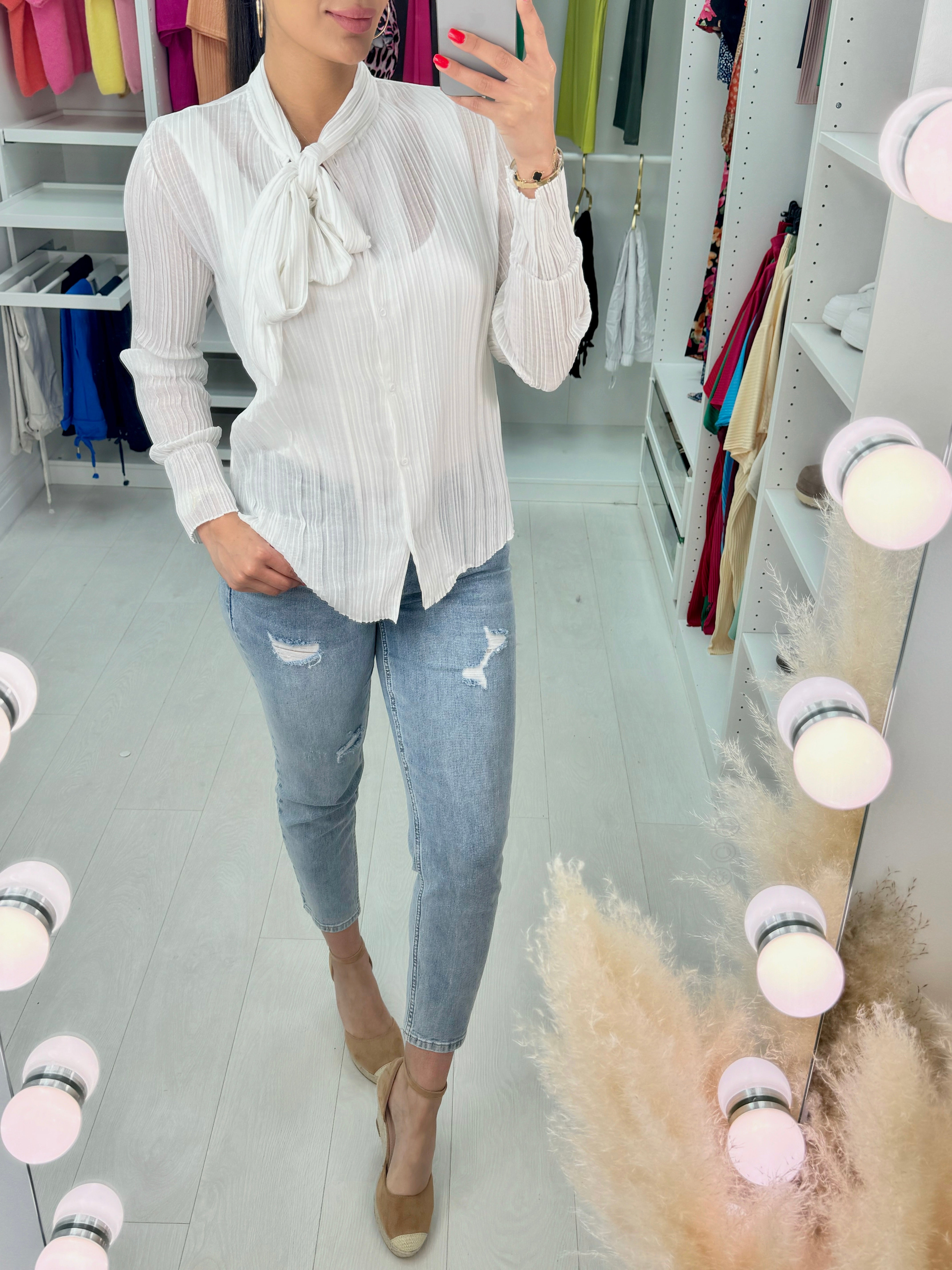 Sensation Sheer Plisse Pussybow Blouse