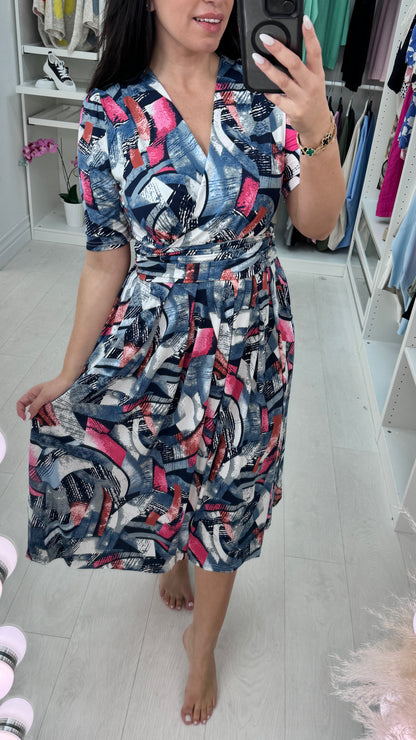 Harper Abstract Print Wrap Effect Dress