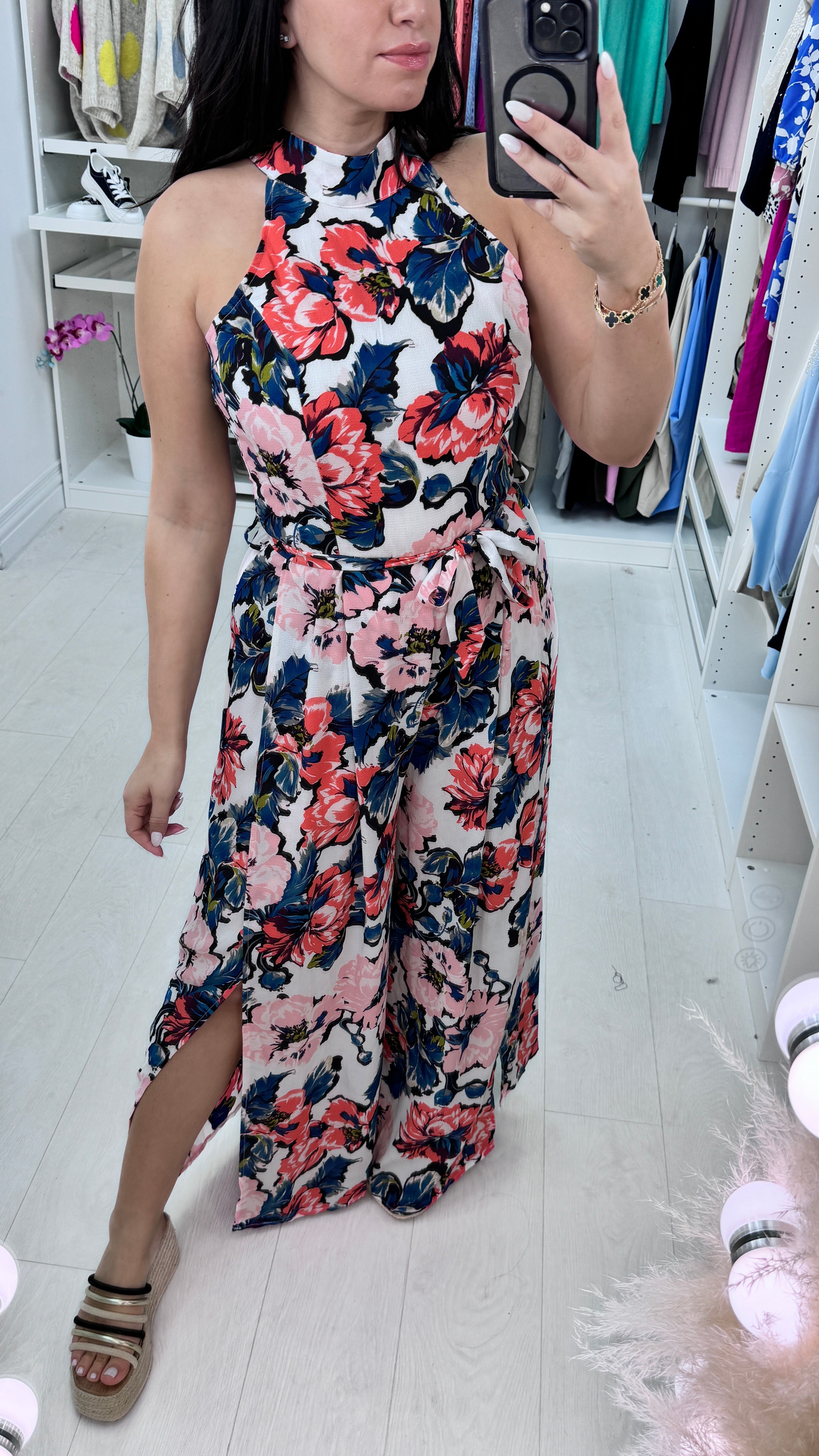 Elayna Floral Print Split Leg Jumpsuit