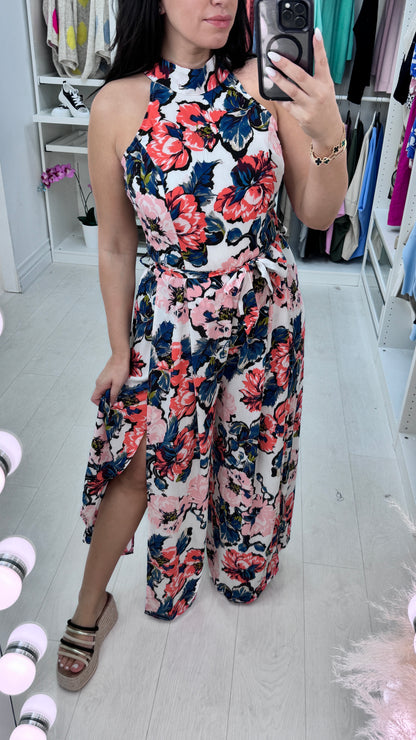 Elayna Floral Print Split Leg Jumpsuit