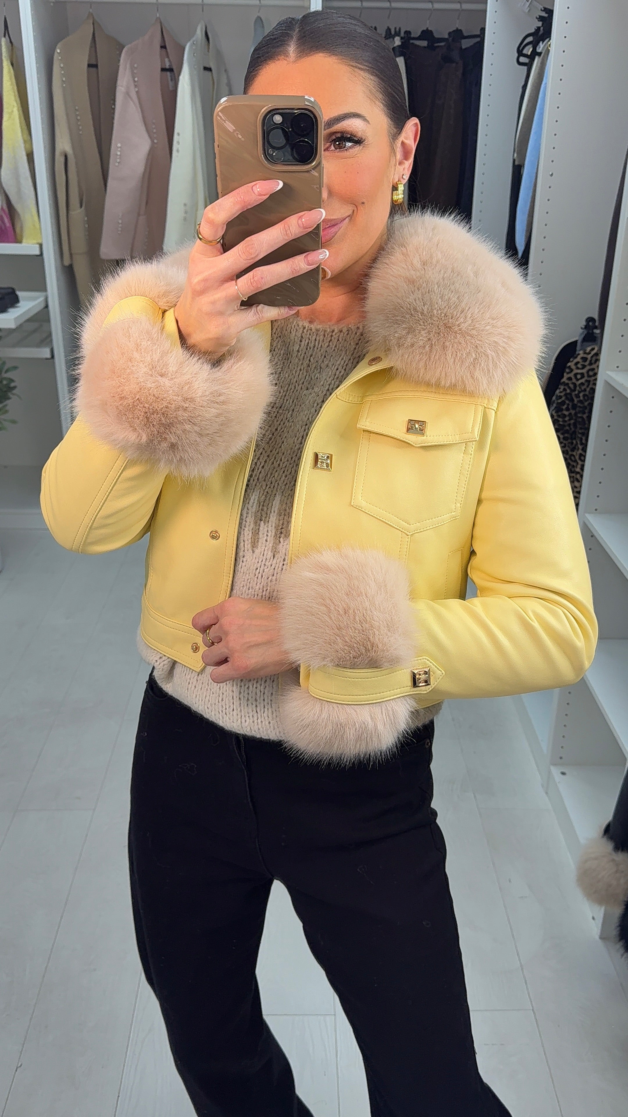 Ayla Faux Leather & Fur  Detailed Jacket