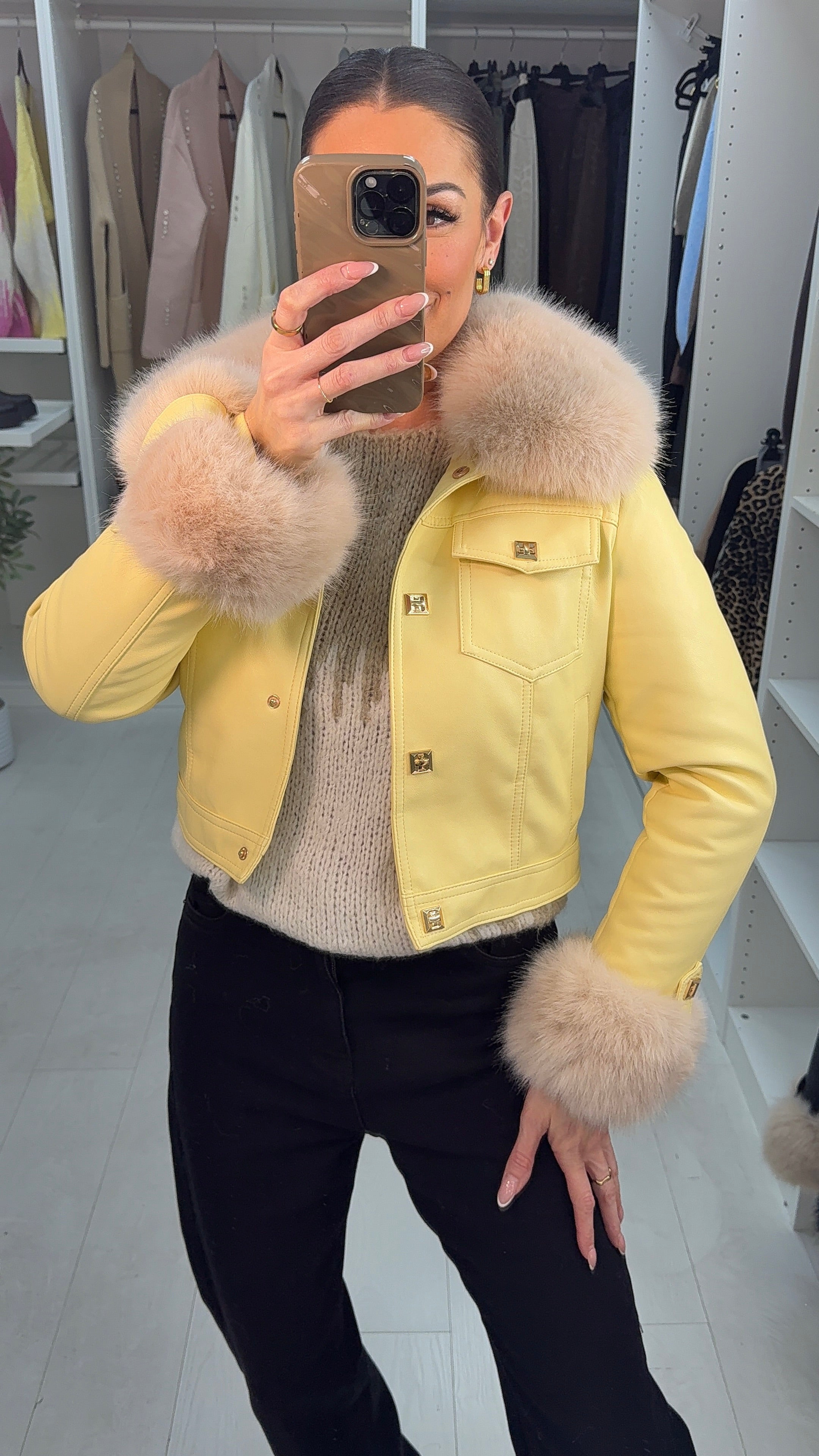 Ayla Faux Leather & Fur  Detailed Jacket