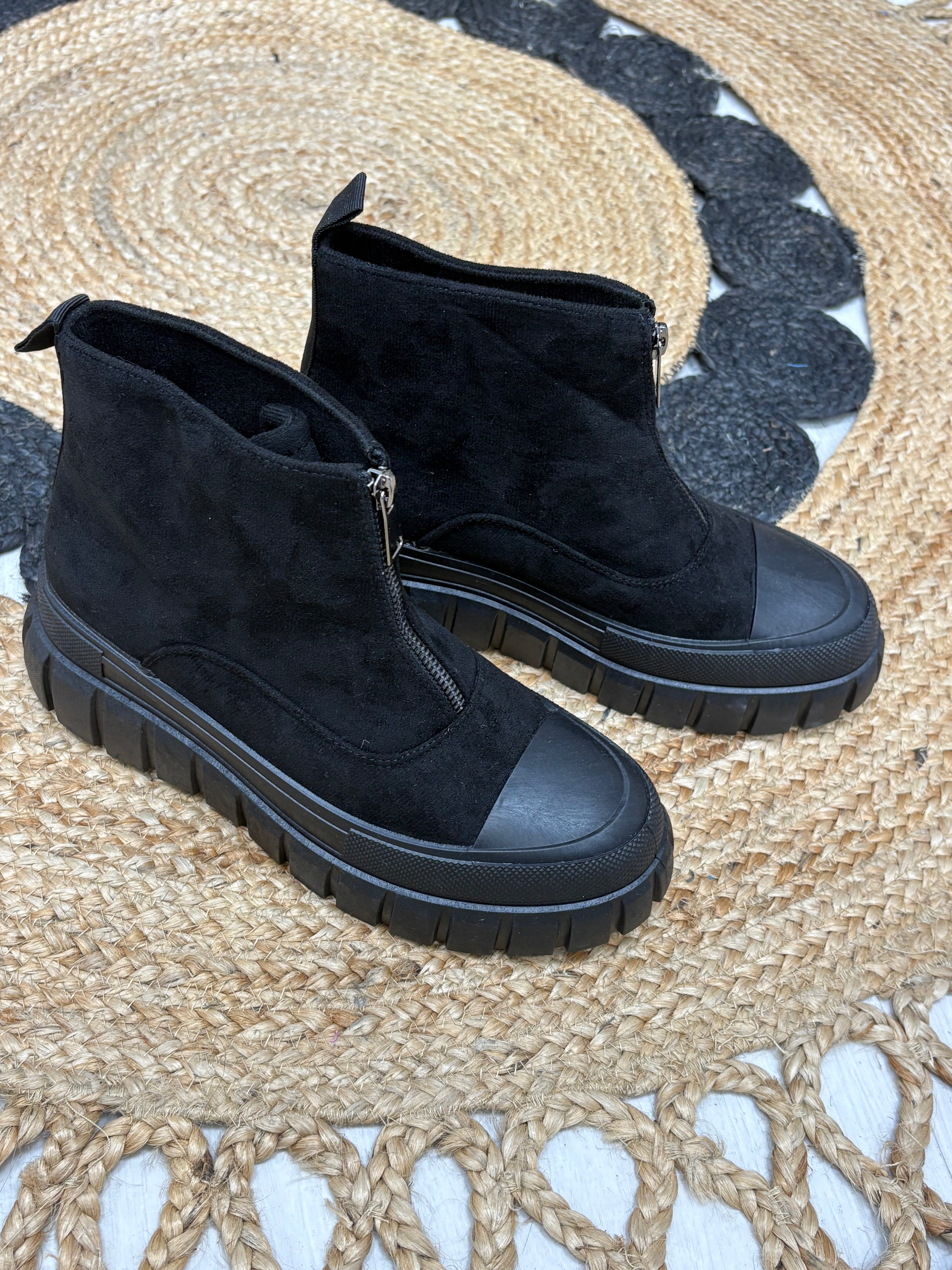 Rosanna Faux Suede Zip Front Chunky Boots