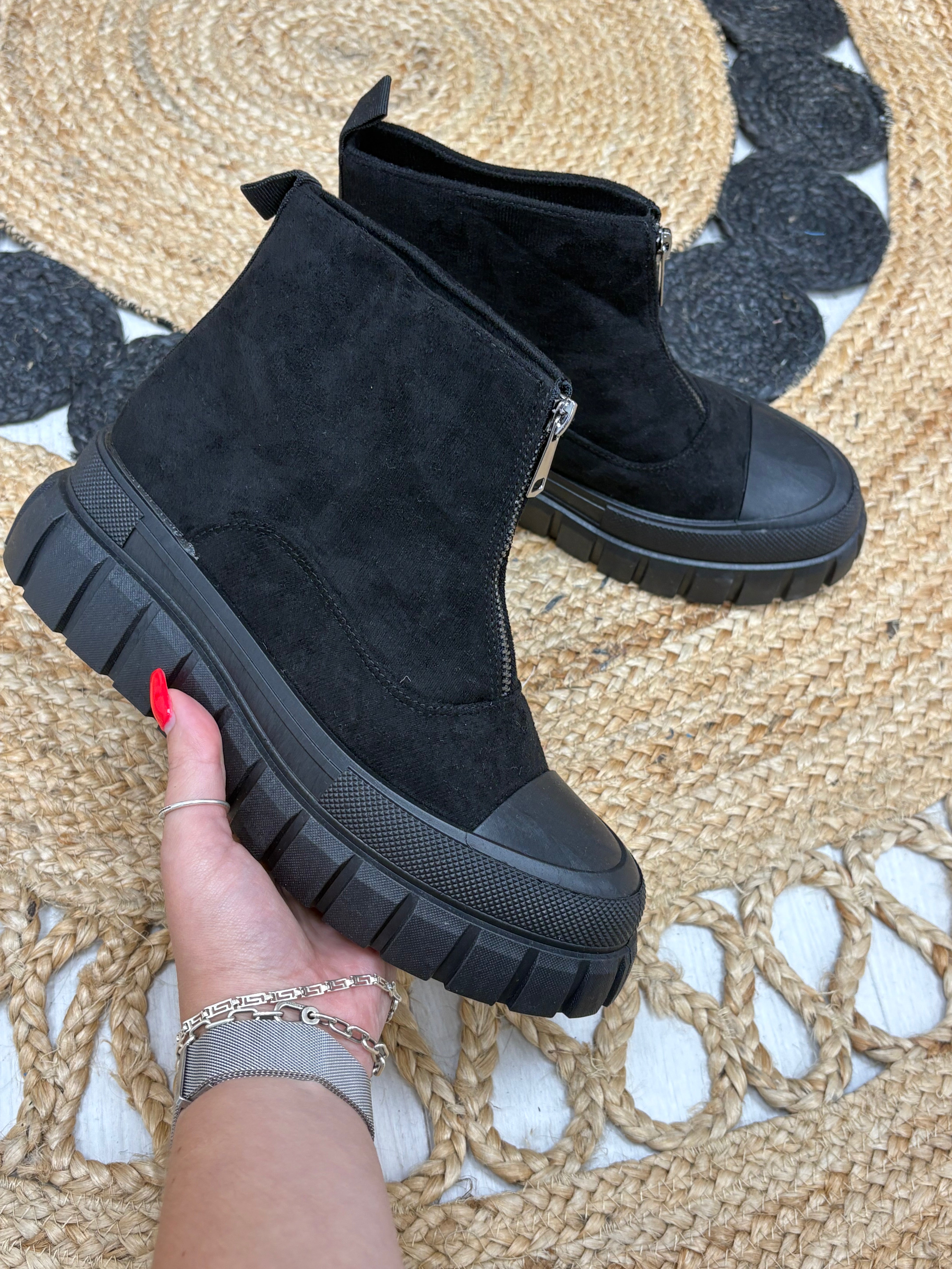 Rosanna Faux Suede Zip Front Chunky Boots