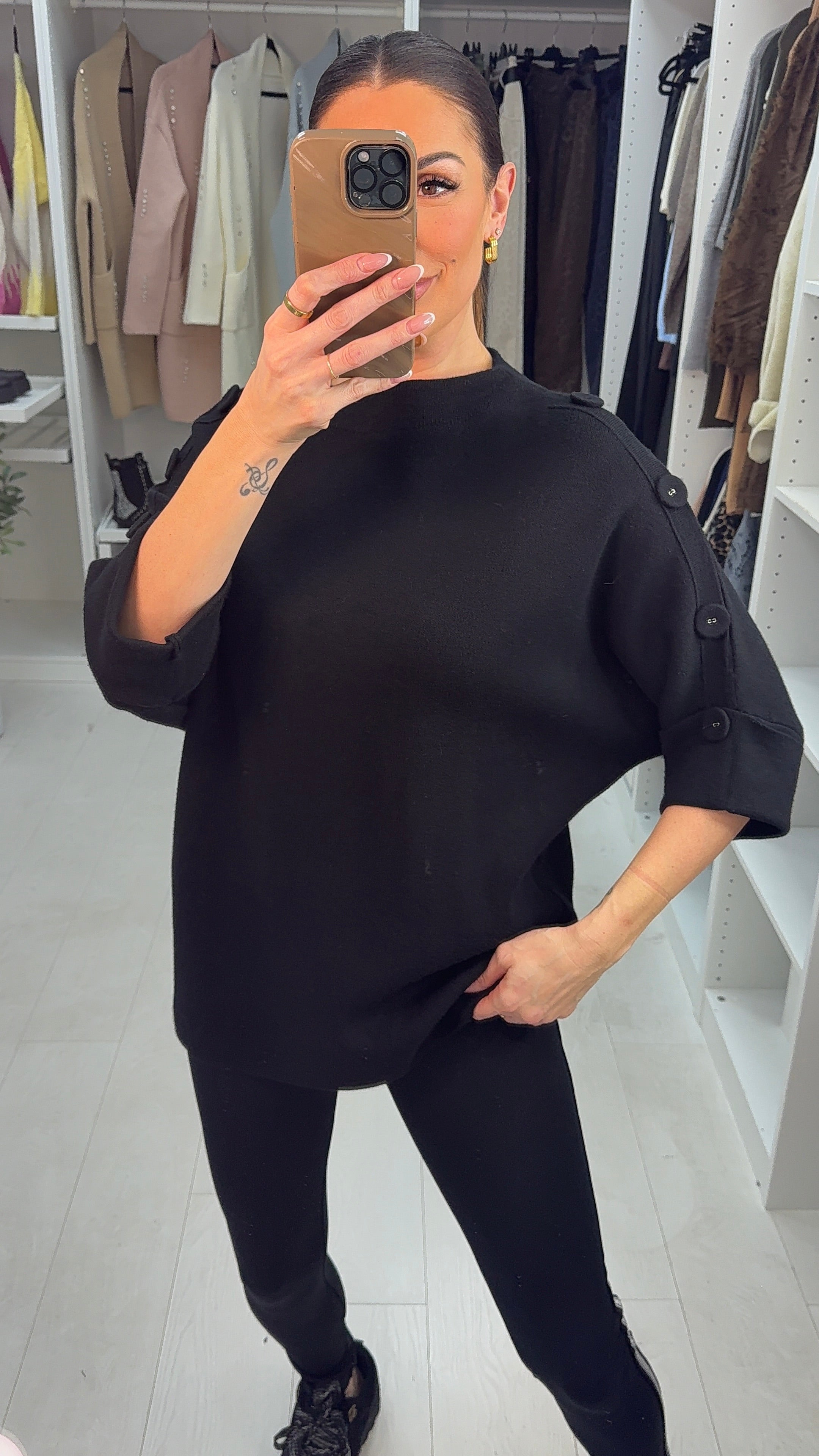 Nylah Button Detailed 3/4 Sleeve Jumper