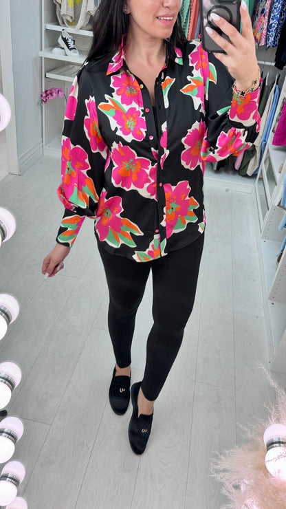 Alesa Floral Print Balloon Sleeve Shirt