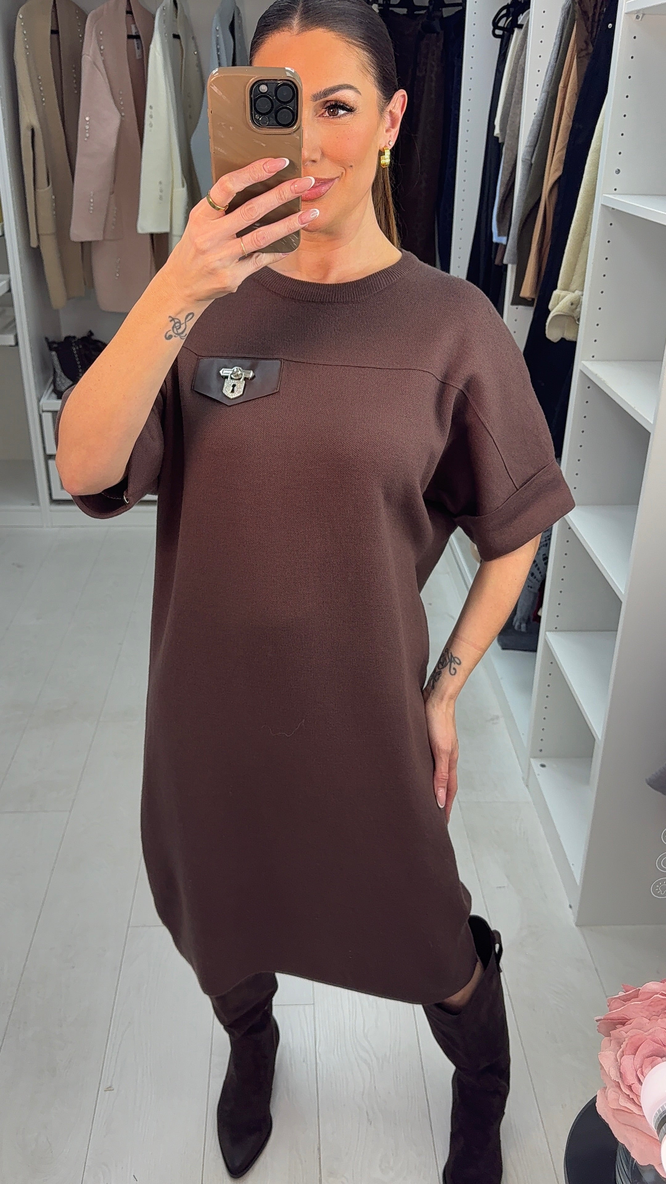 Ryleigh Plain Pocket Detailed Jumper Dress