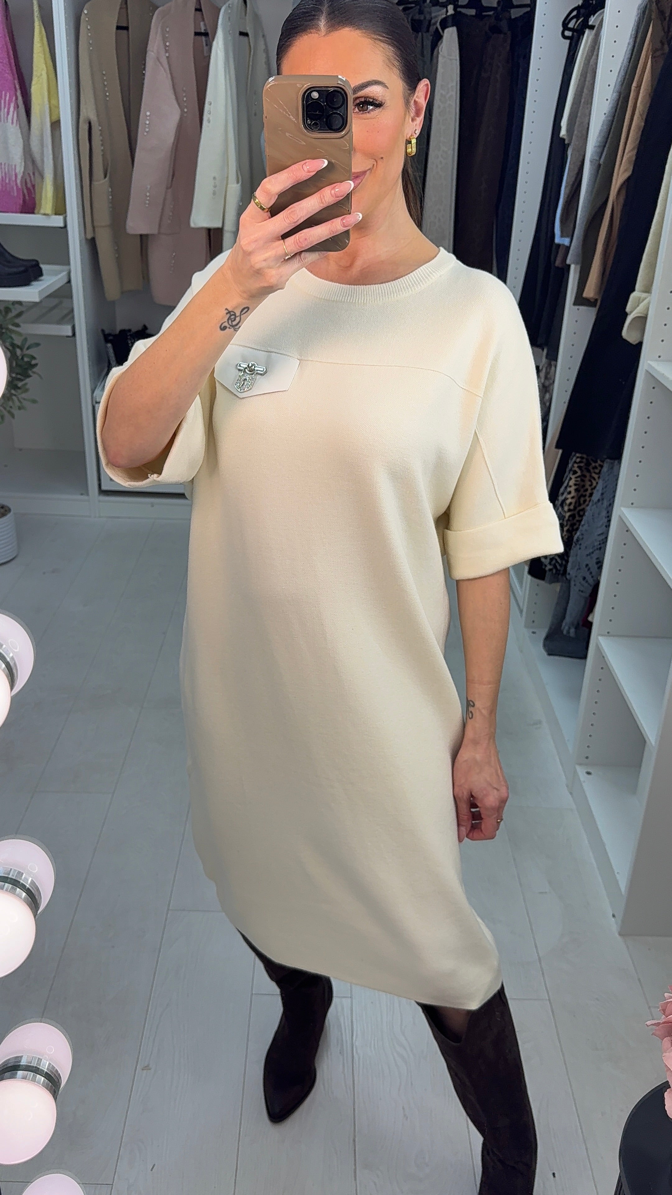 Ryleigh Plain Pocket Detailed Jumper Dress