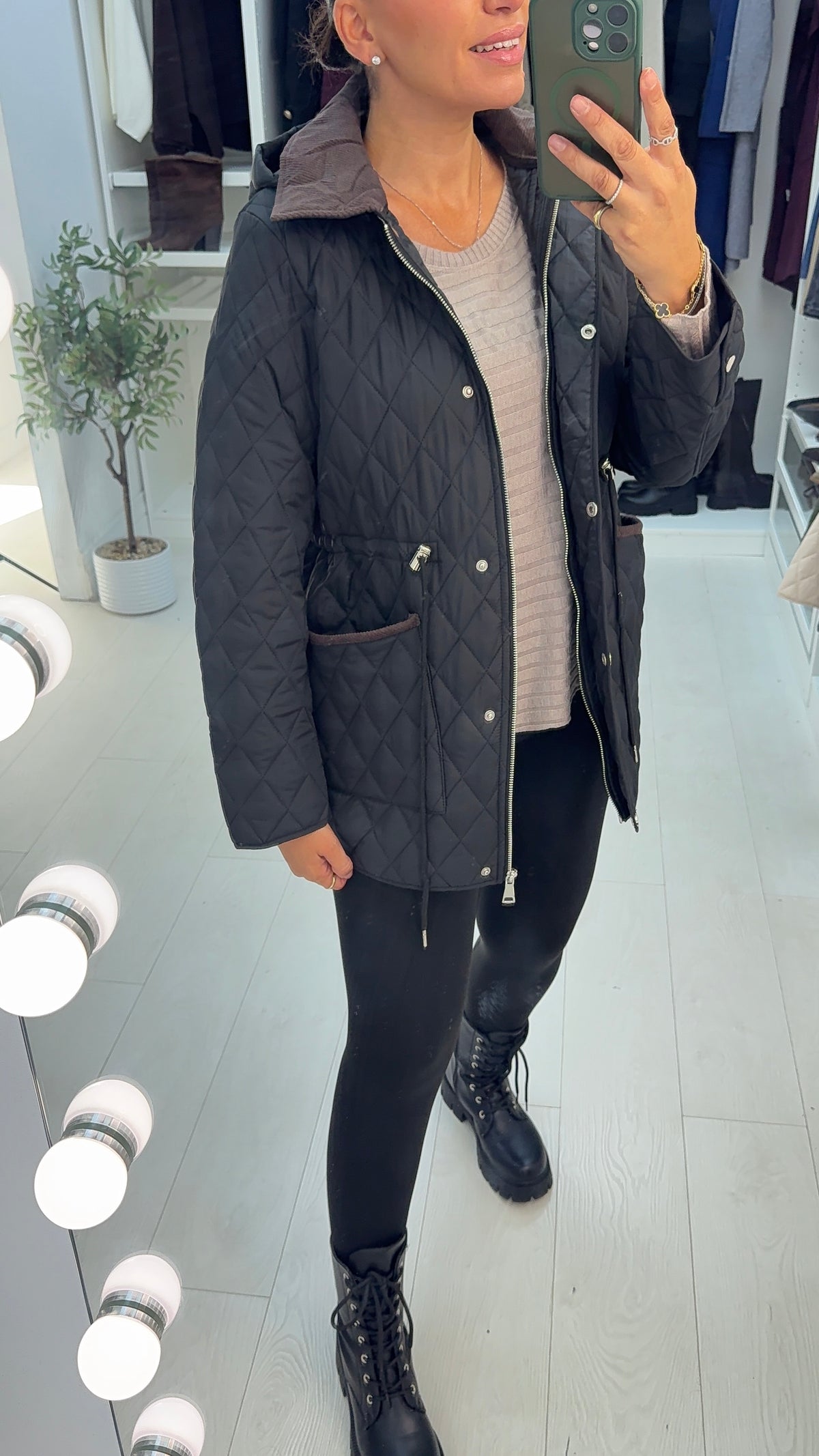 Elaria Quilted Hooded Drawstring Waist Jacket