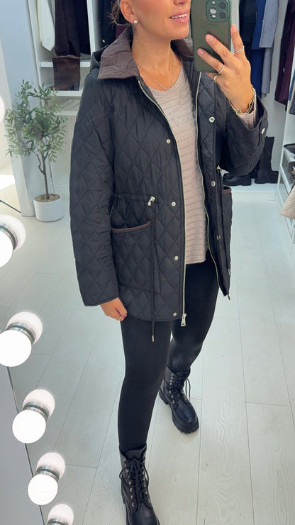 Elaria Quilted Hooded Drawstring Waist Jacket