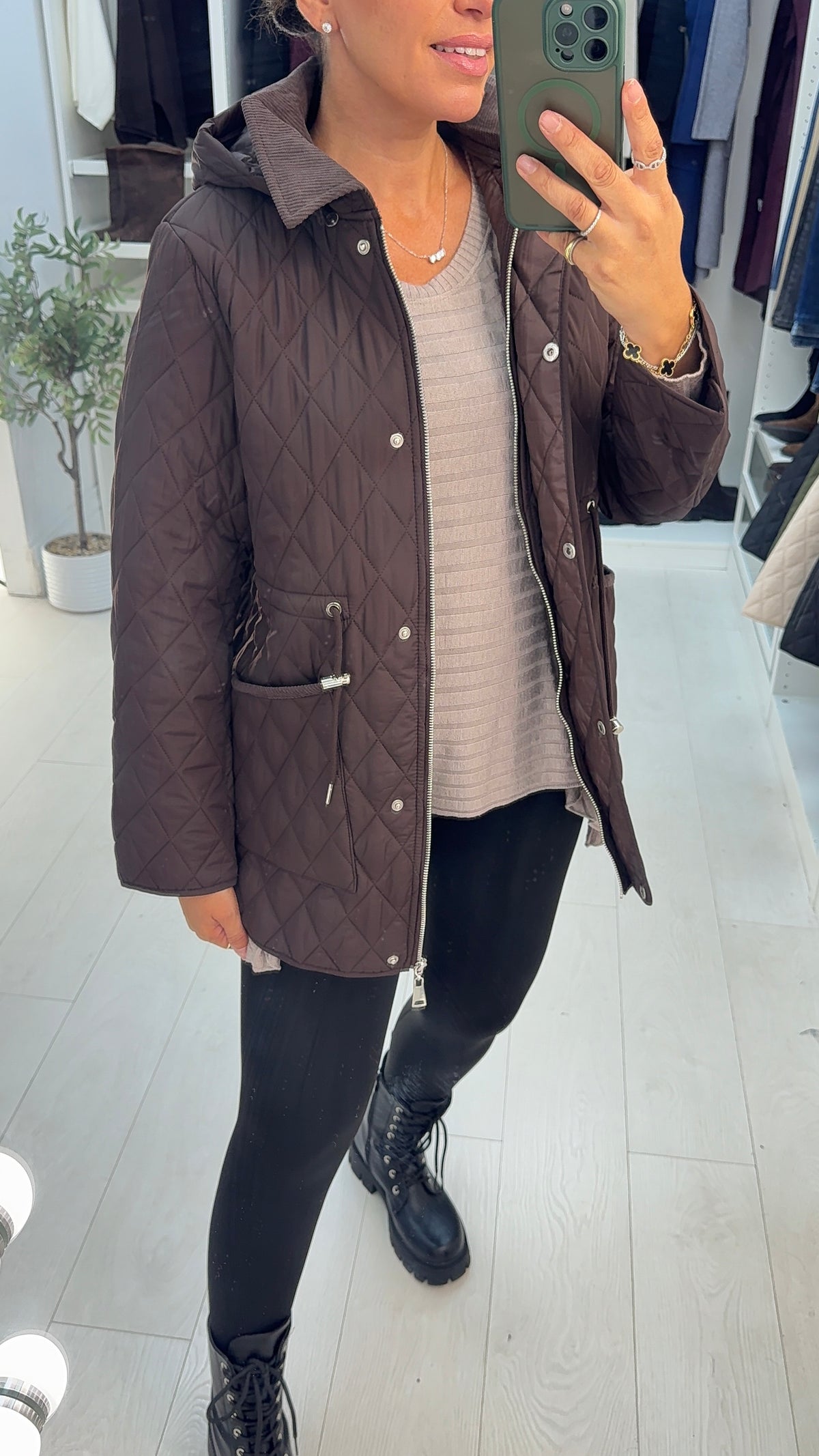 Elaria Quilted Hooded Drawstring Waist Jacket