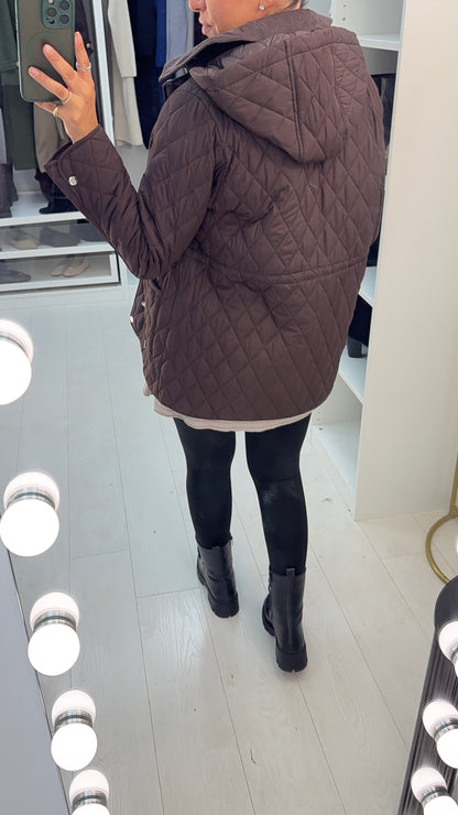 Elaria Quilted Hooded Drawstring Waist Jacket
