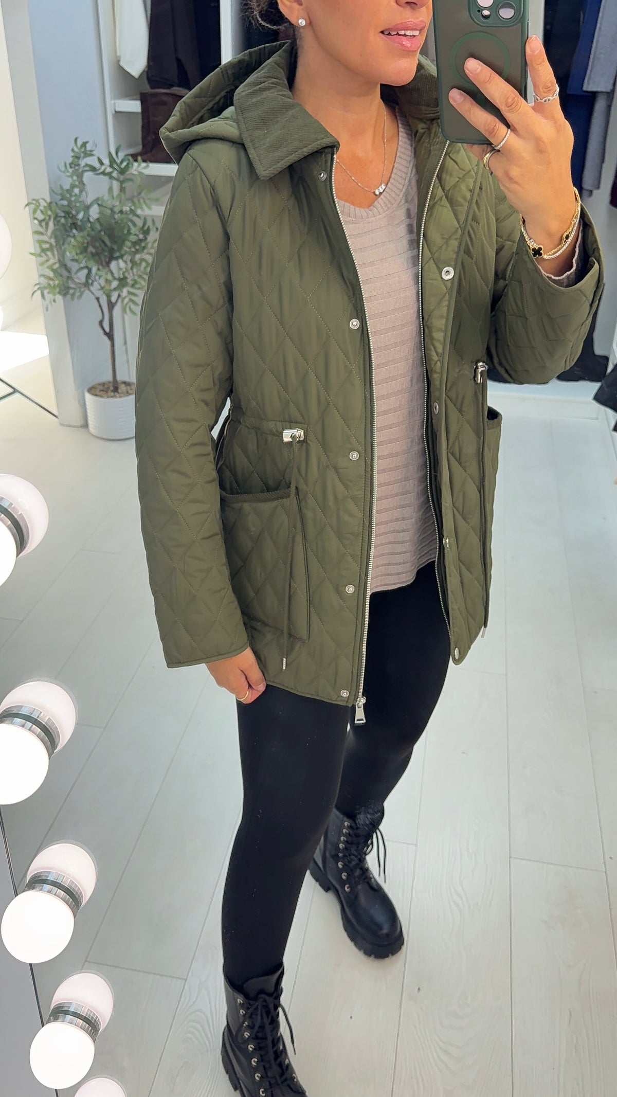 Elaria Quilted Hooded Drawstring Waist Jacket