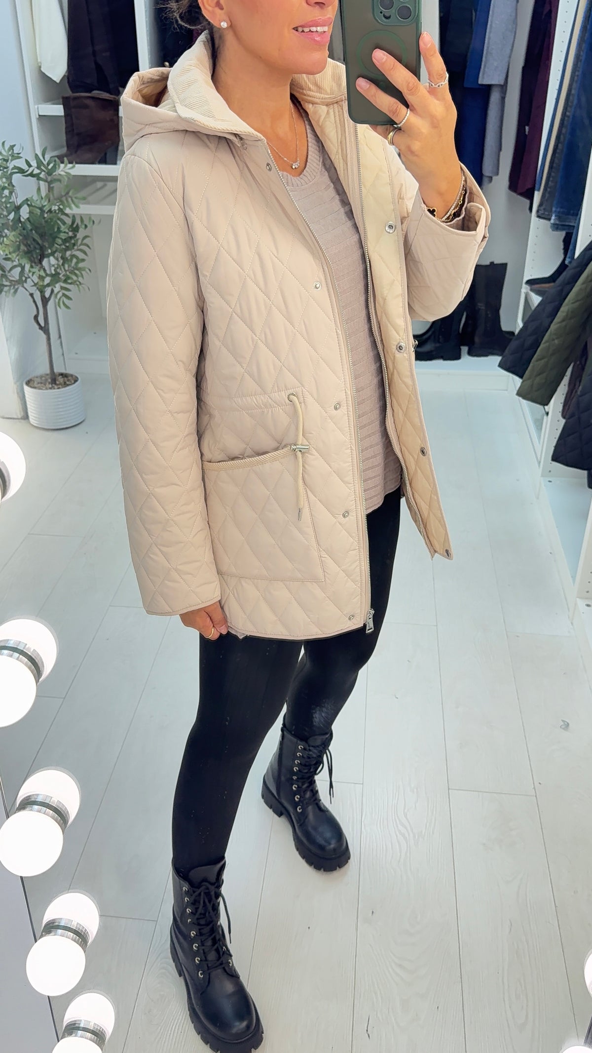 Elaria Quilted Hooded Drawstring Waist Jacket