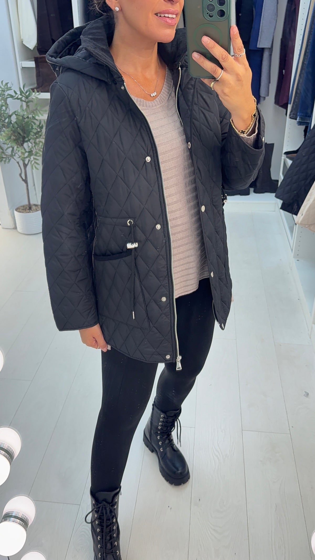Elaria Quilted Hooded Drawstring Waist Jacket