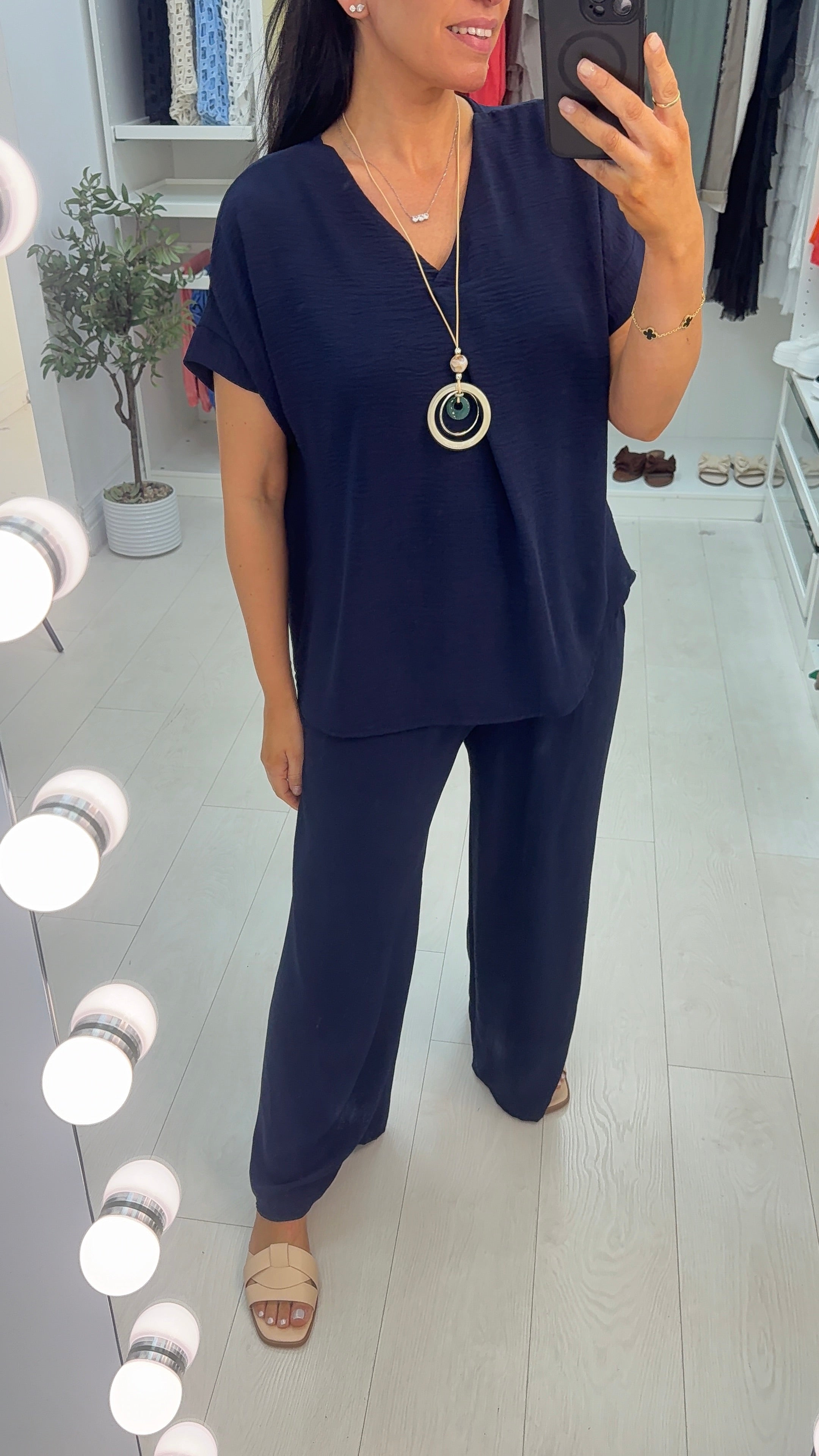 Alyssa Plain V Neck Necklace Co-Ord Set