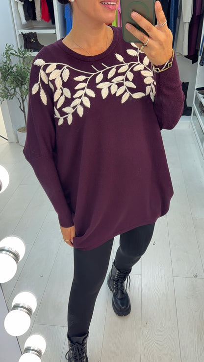 Derya Embroidered Leaf Detail Batwing Jumper