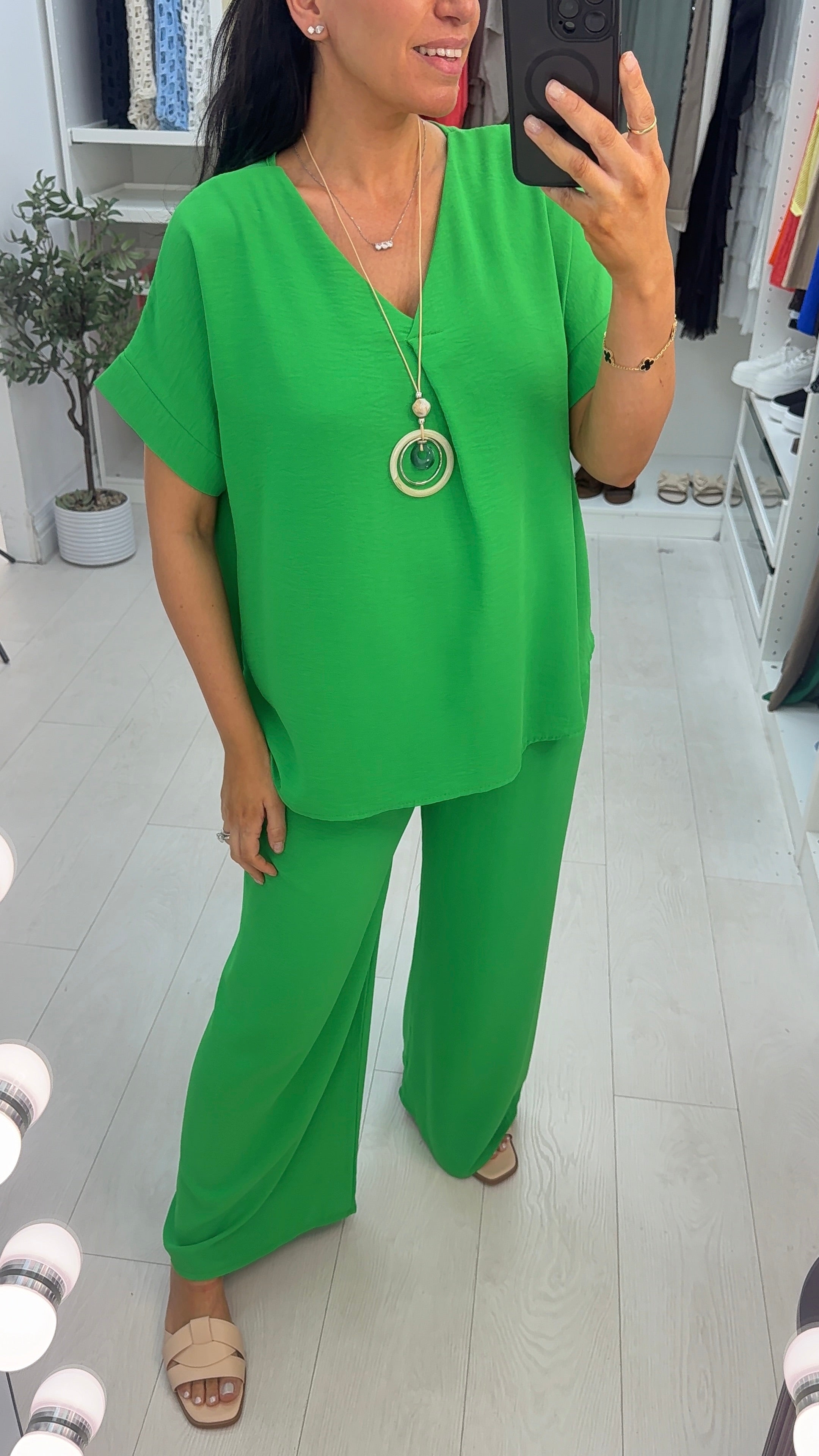 Alyssa Plain V Neck Necklace Co-Ord Set