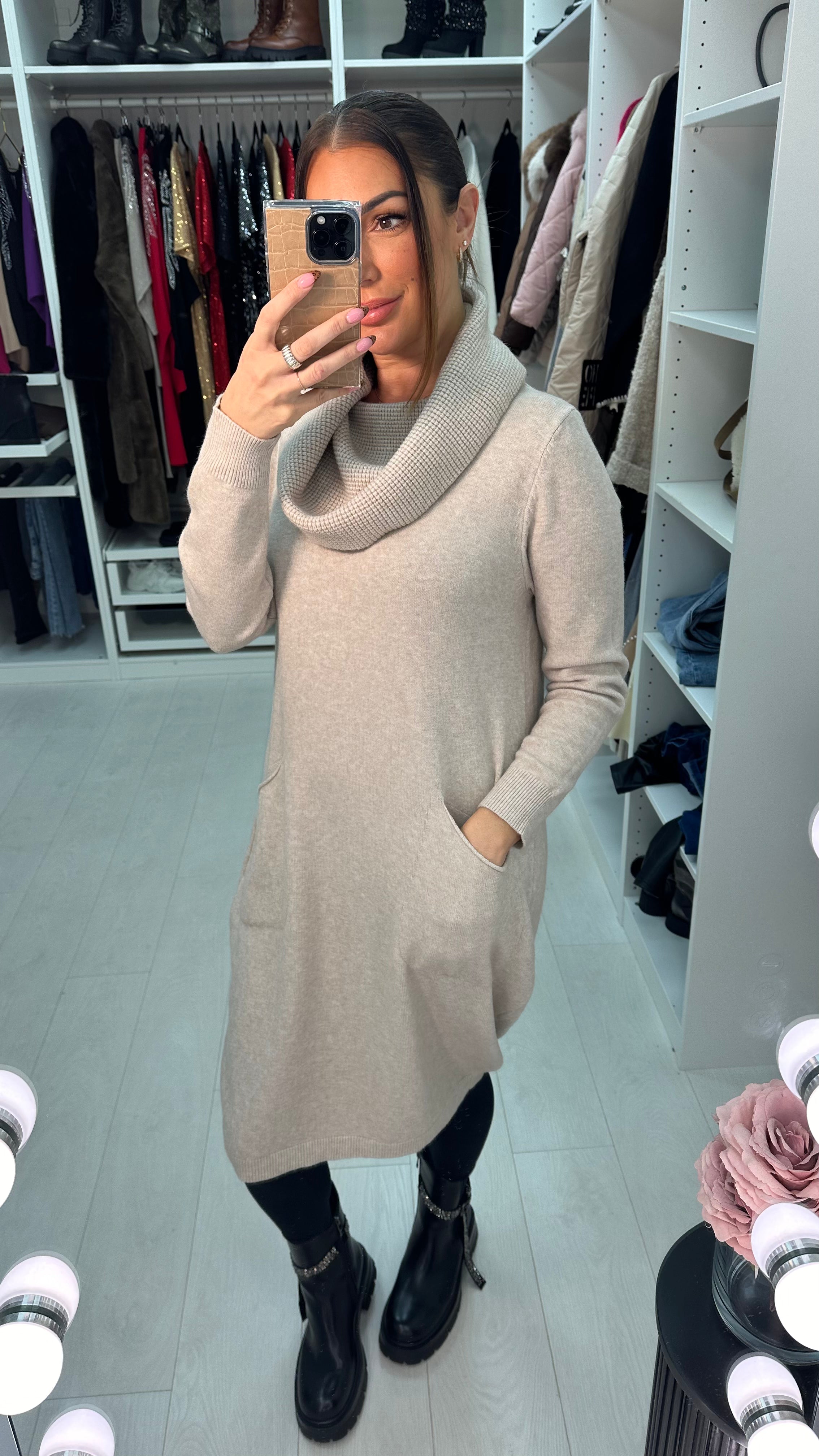 Amy Plain Pocket Front Bardot Jumper Dress