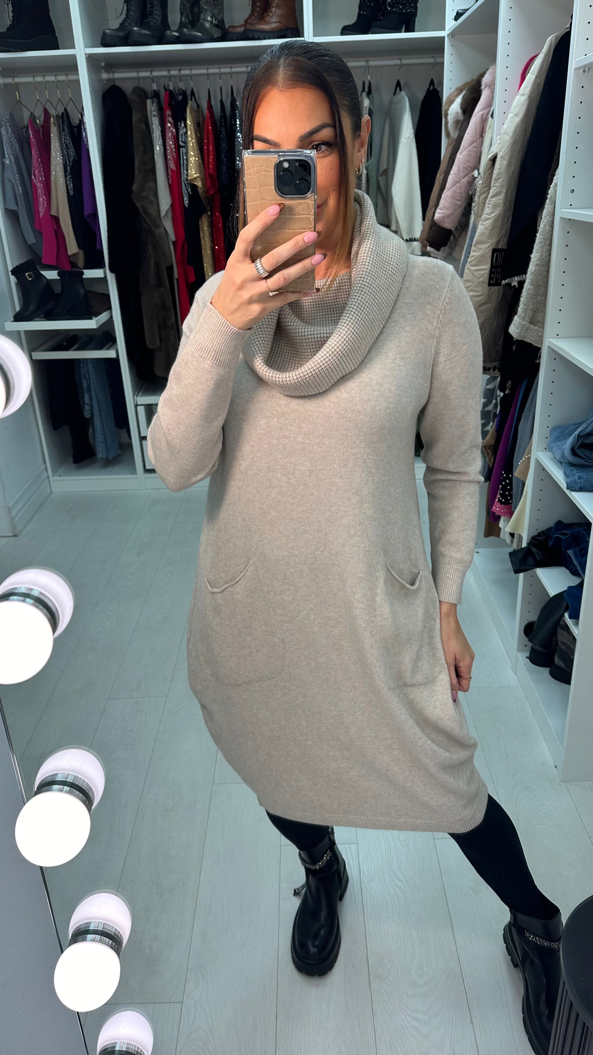 Amy Plain Pocket Front Bardot Jumper Dress