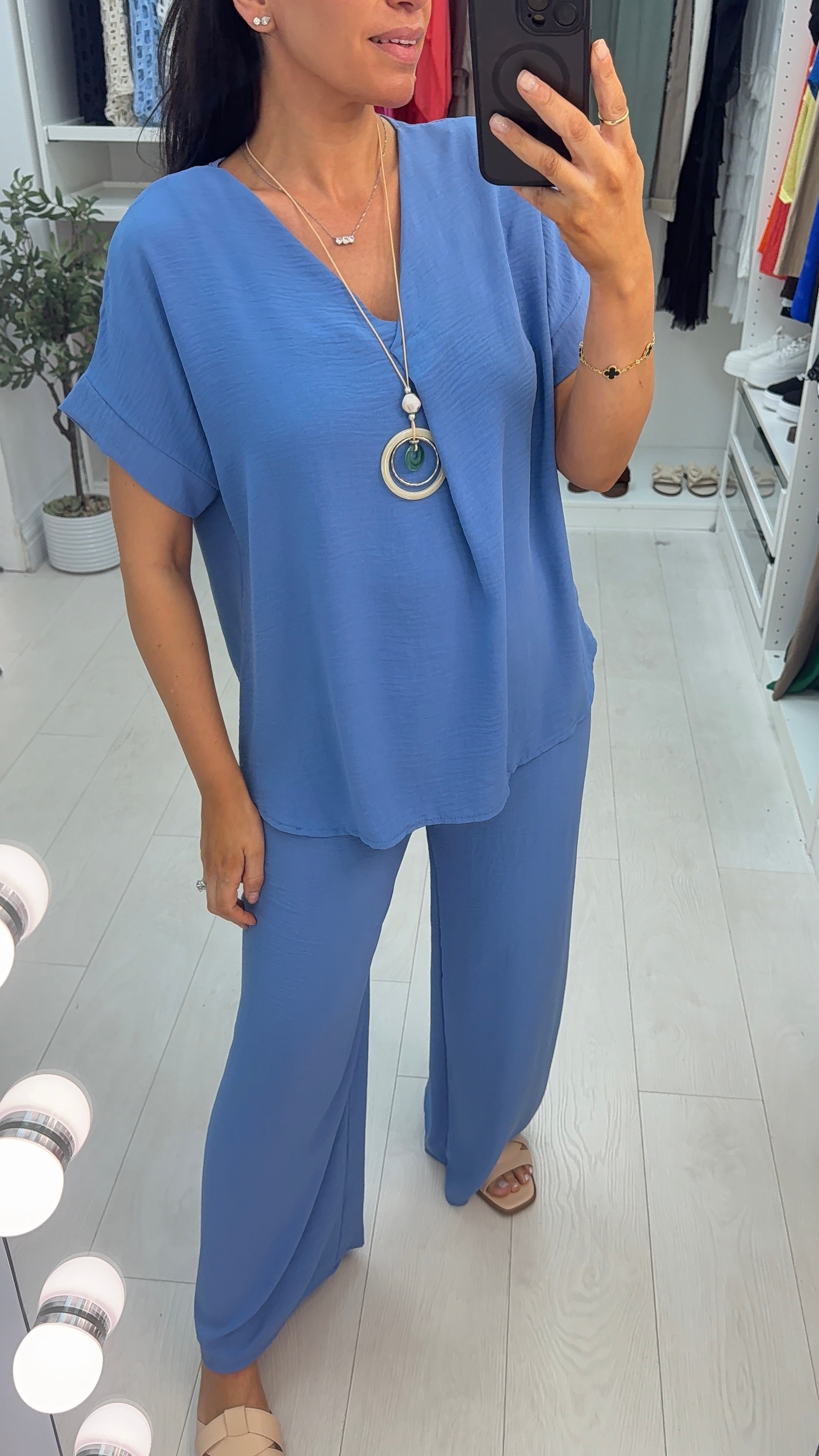 Alyssa Plain V Neck Necklace Co-Ord Set
