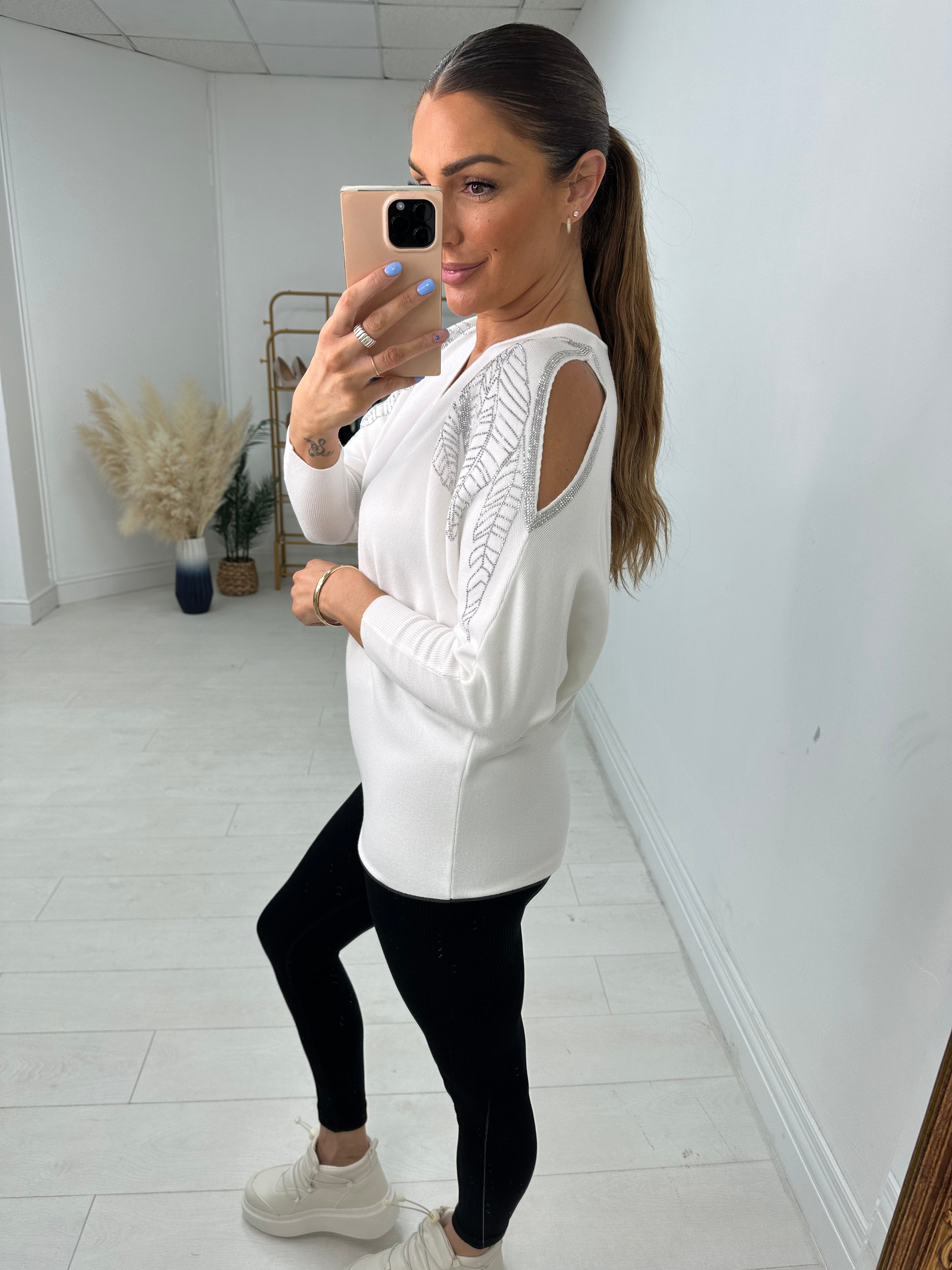 Maguire Diamante Feather Cold Shoulder Jumper