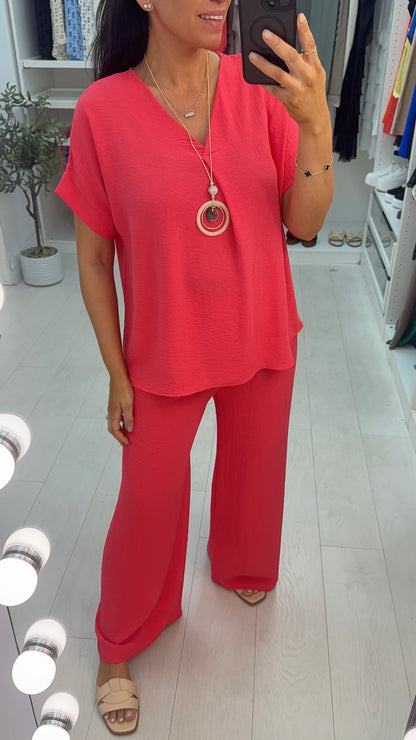 Alyssa Plain V Neck Necklace Co-Ord Set