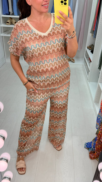 Annalise Abstract Print  V Neck Waffle Co-Ord Set