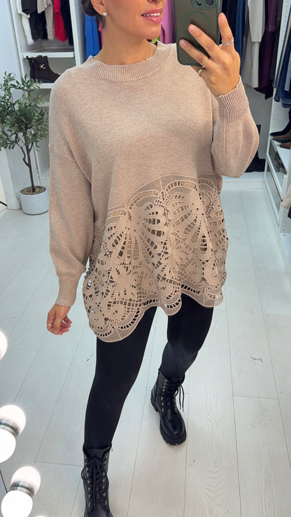 Roxana Crochet Detailed Knit Jumper