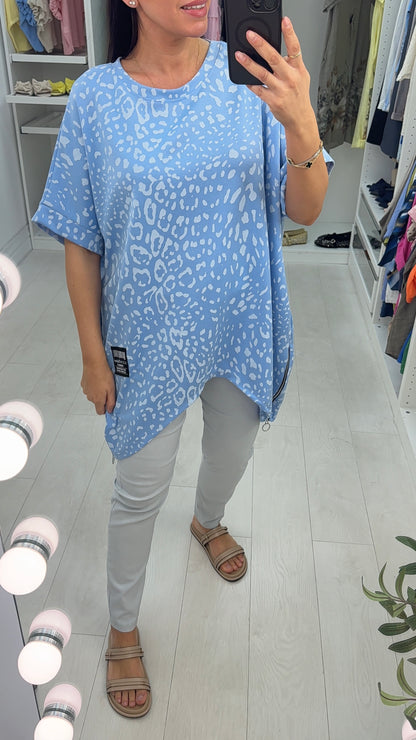 Posie Animal Print Loose Fit Dipped Hem Top