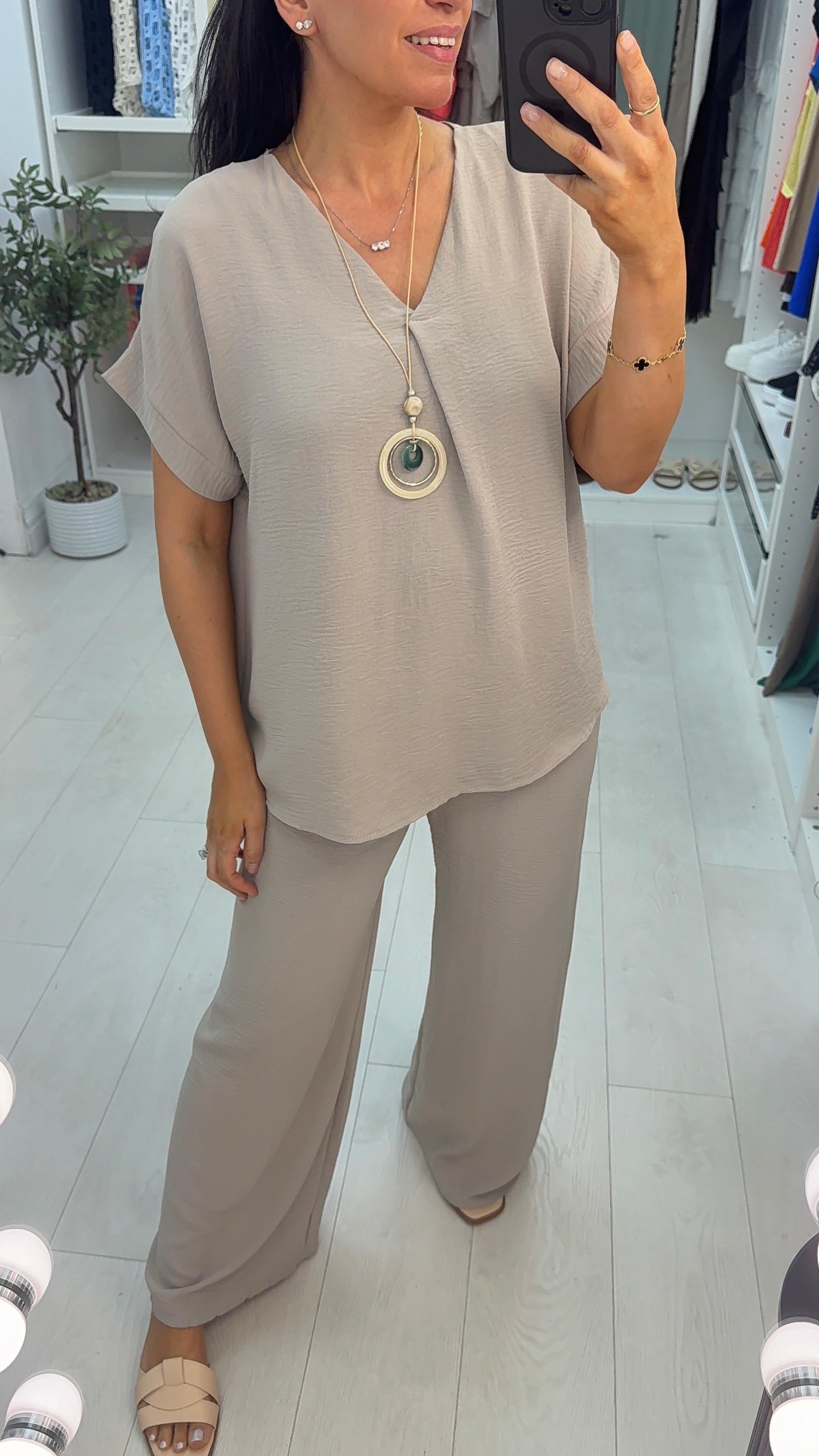 Alyssa Plain V Neck Necklace Co-Ord Set