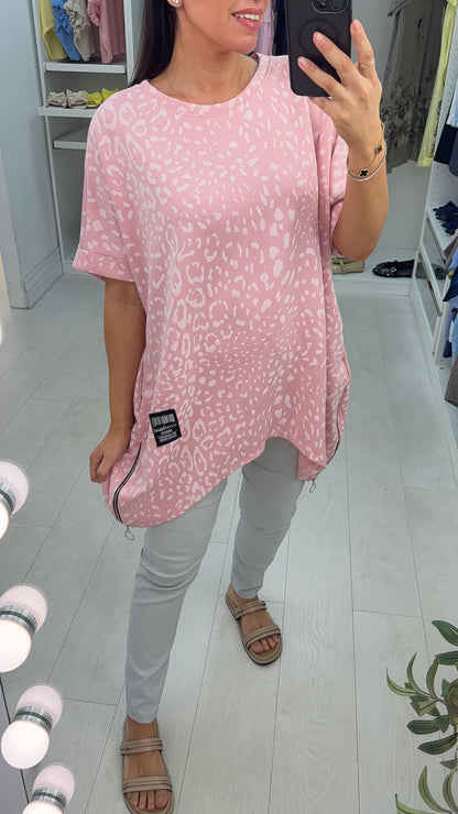 Posie Animal Print Loose Fit Dipped Hem Top