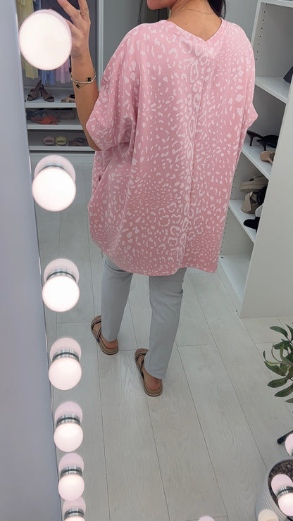 Posie Animal Print Loose Fit Dipped Hem Top