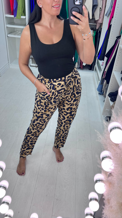 Valence  Leopard Print Elasticated Cigarette Trousers